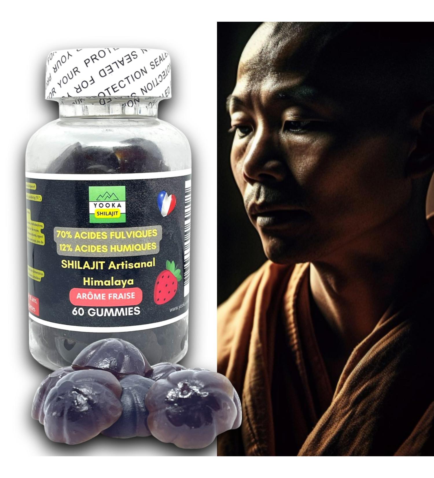 YOOKA 60 Shilajit Gummies Natural Artisan Gold Pure Strawberry Scent. 70% FULVIC ACID GUARANTEED +85 minerals 12% humic acid. Sun drying 60 days purified 40 times. French company. - Buy Online on GoSupps.com