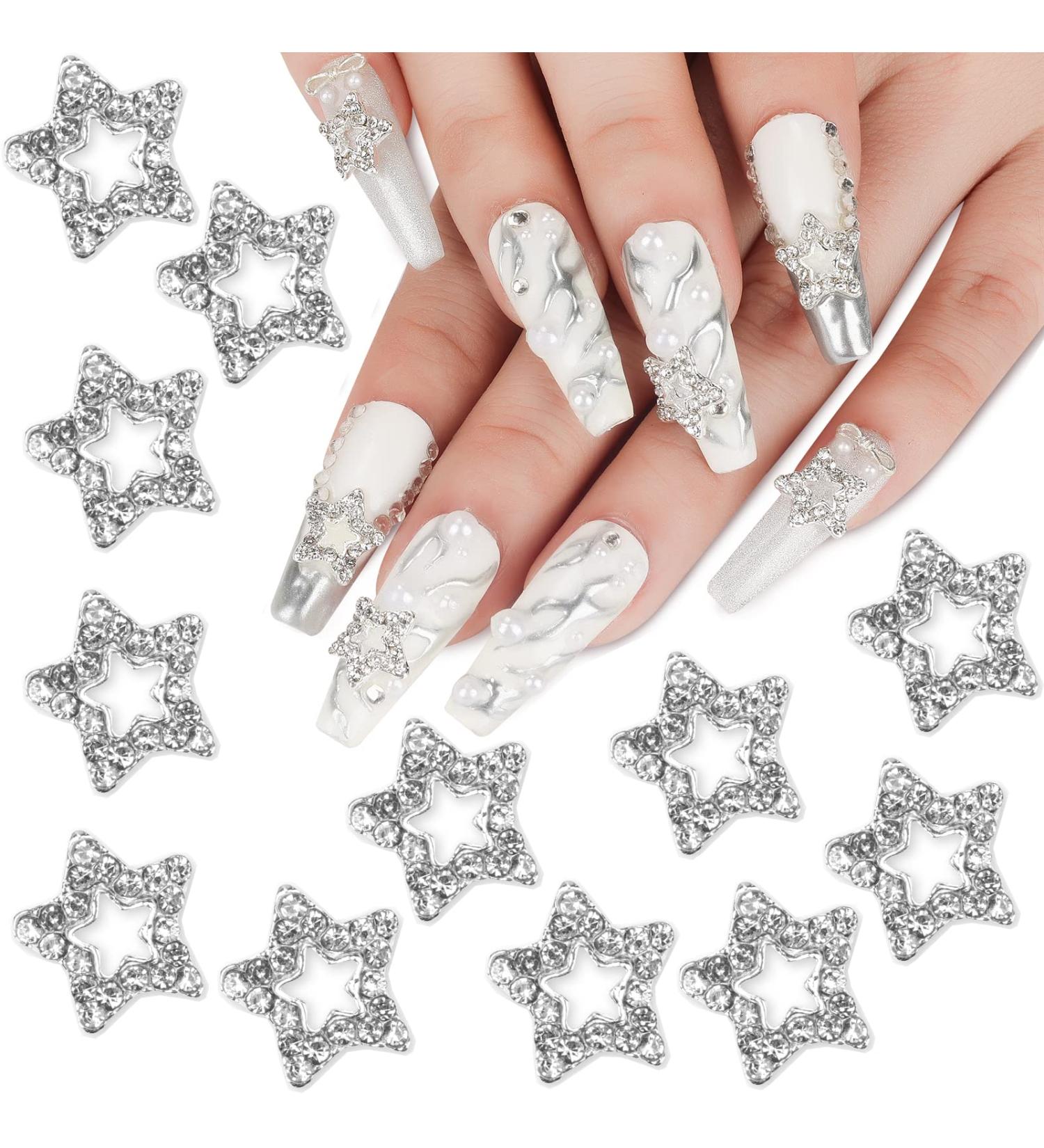 12PCS Crystal Alloy Star Nail Charms - Silver 3D Star Shape Gems for Nail Art Decor - Buy Online on GoSupps.com