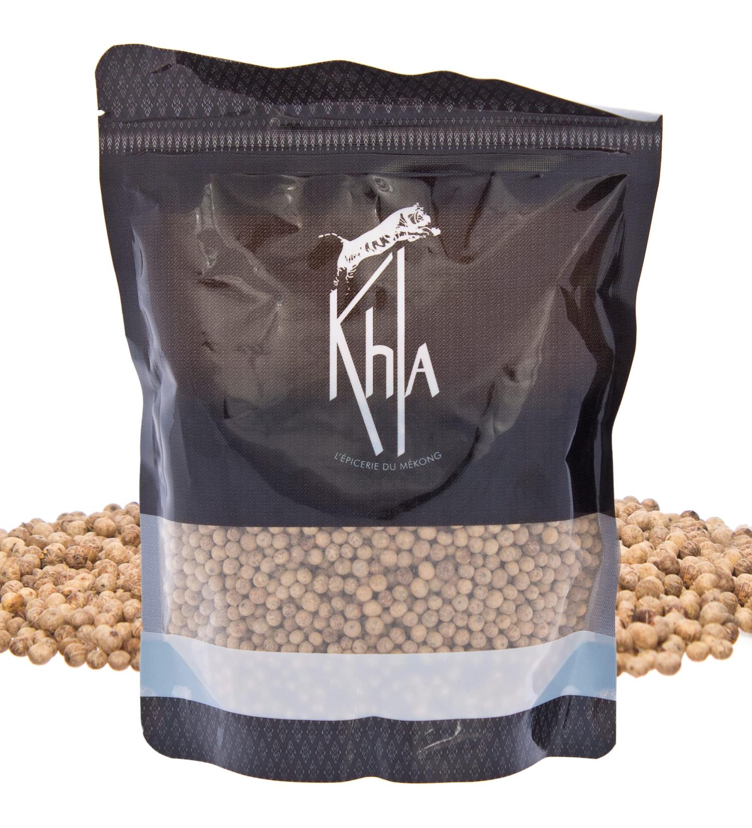 KHLA Campot White Pepper Bio 250g - Premium Cambodian White Peppercorns for Mills - Strong Flavor - Direct from Producer - Buy Online on GoSupps.com