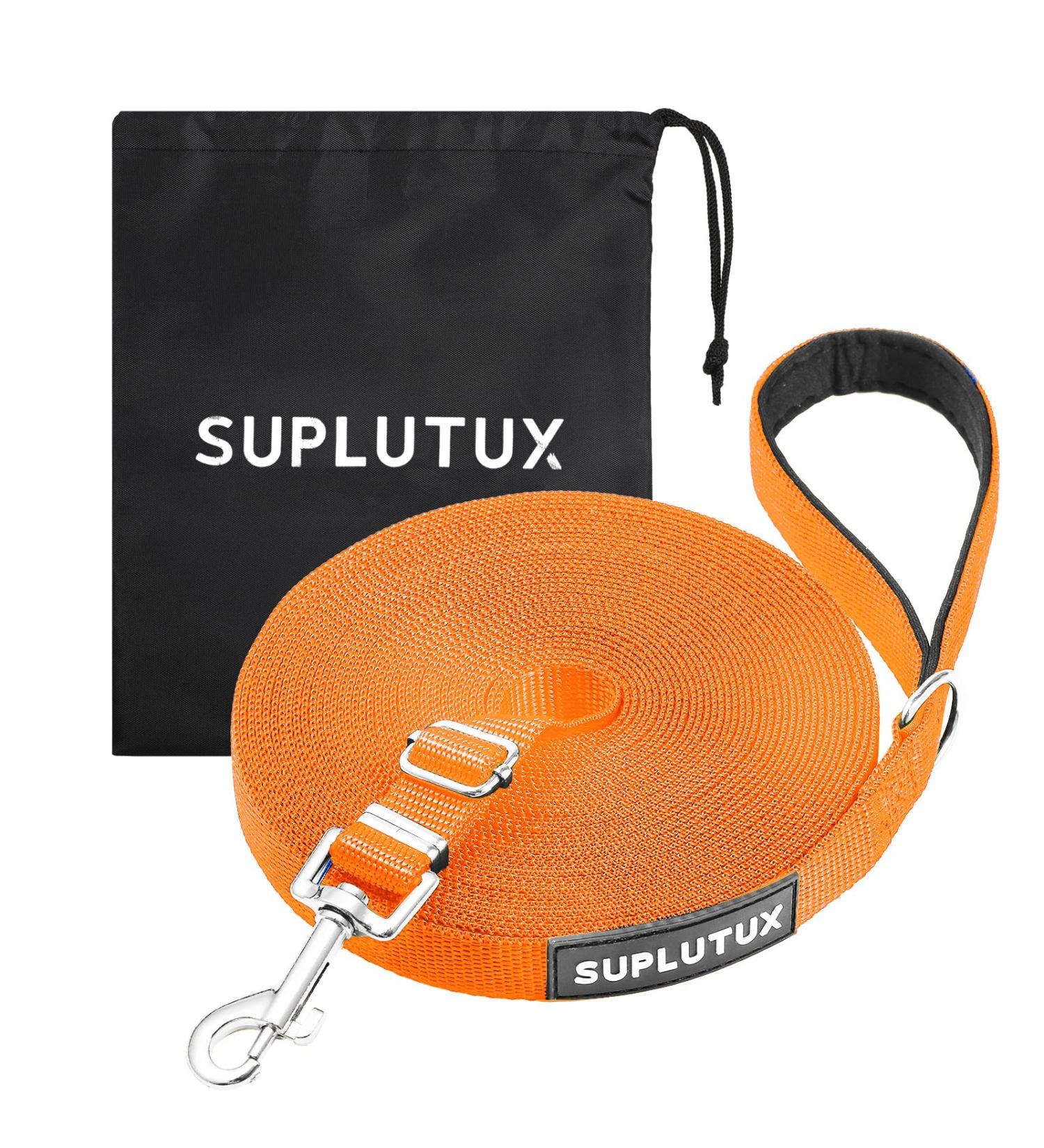 Suplutux 15m Dog Leash with Storage Bags - Durable Training Line for Large & Small Dogs - D-Carabiner & Grip Pad - Orange - Buy Online on GoSupps.com