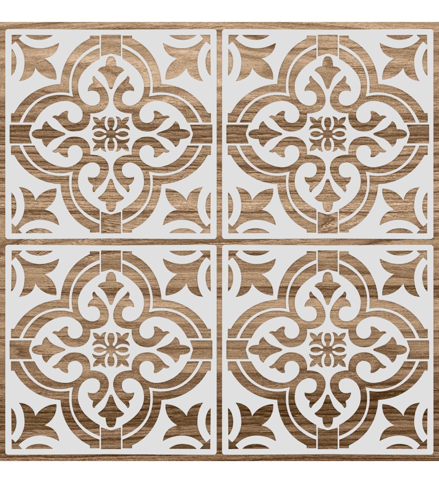 4-Pack Reusable 12x12 Inch Tile Stencil Set - Mandala Style | DIY Scrapbook and Home Decor Templates - Buy Online on GoSupps.com