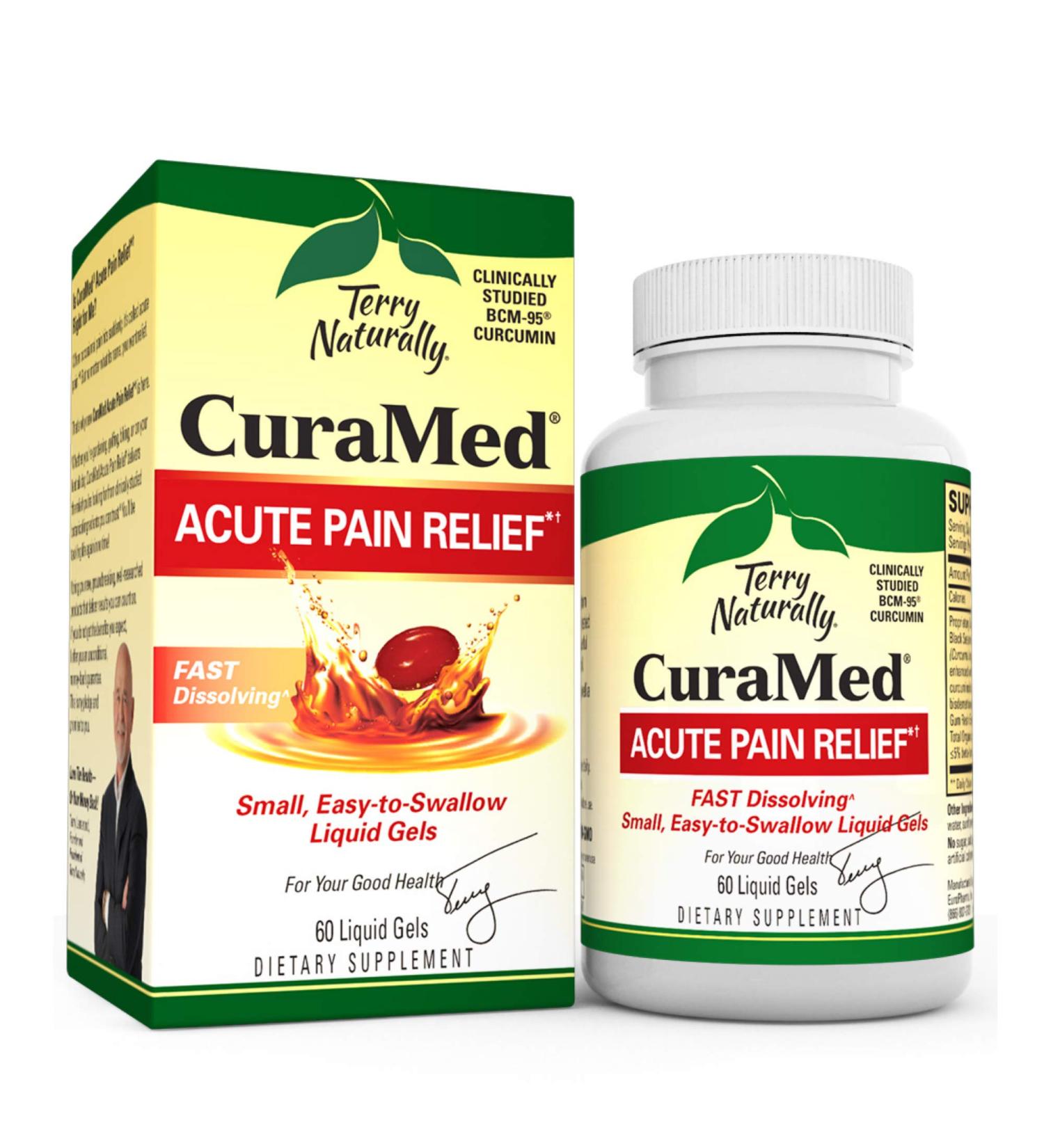 Terry Naturally CuraMed Acute Pain Relief 60 Liquid Gels - BCM-95 Curcumin Boswellia - Fast Dissolving - Non-GMO - Buy Online on GoSupps.com