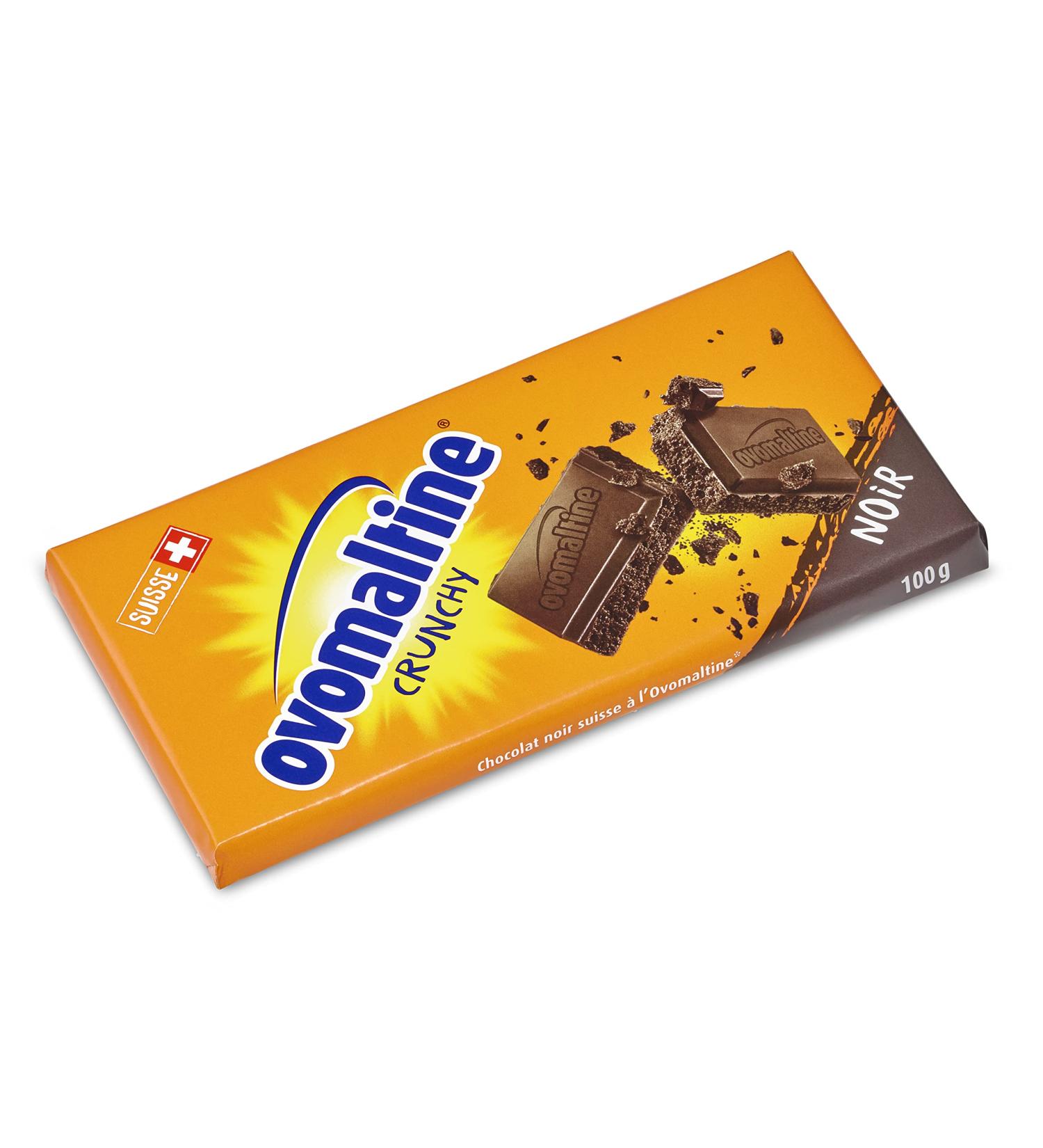 Ovomaltine Crunchy Dark Chocolate Table of Swiss Origin with Crispy Ovomaltine Cocoa Pieces, Sustainable and UTZ Certified (1 x 100 g)