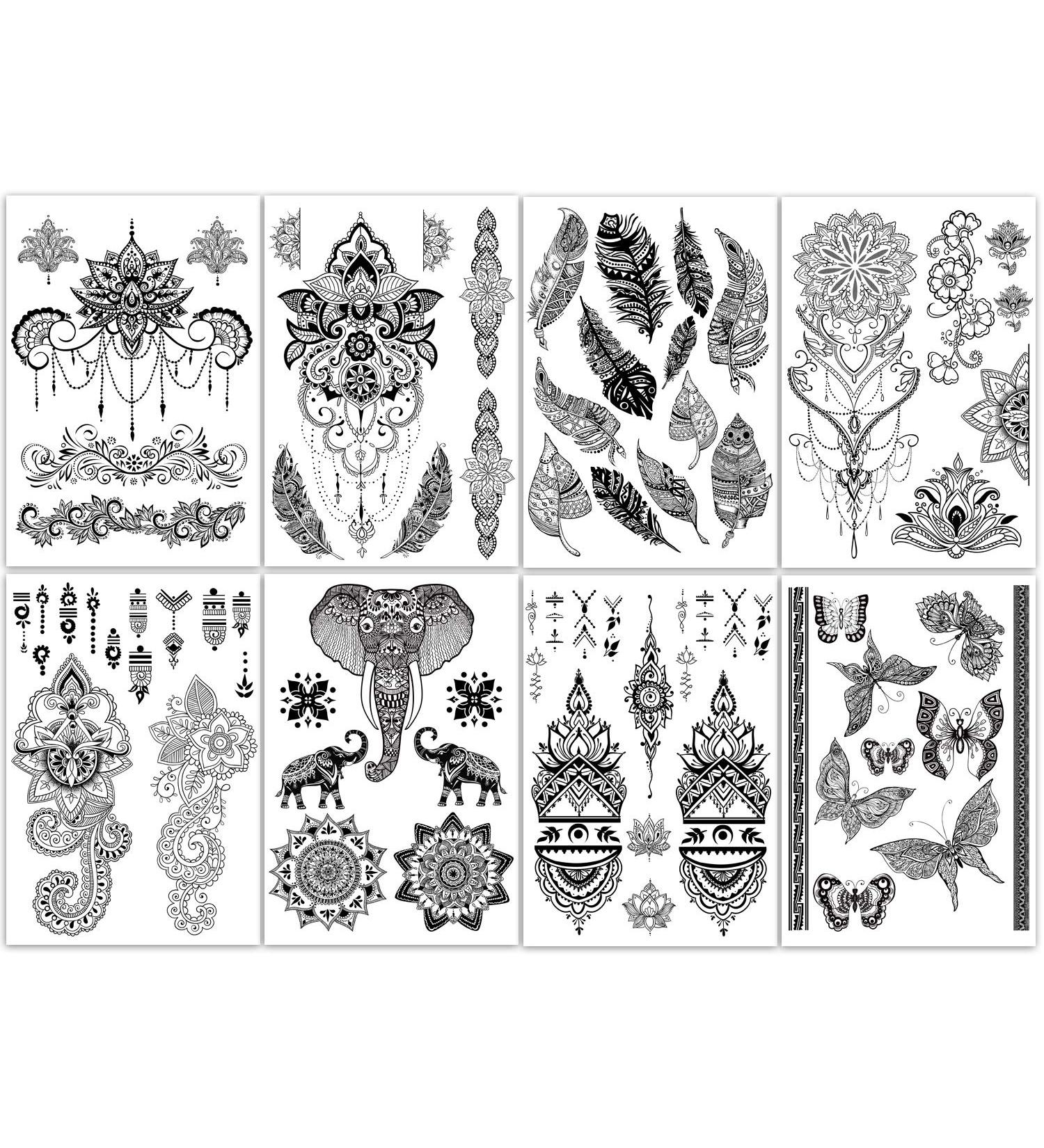 Yazhiji Extra Large Henna Mandala Temporary Tattoo Collection - 8 Sheets for Women and Girls - Buy Online on GoSupps.com