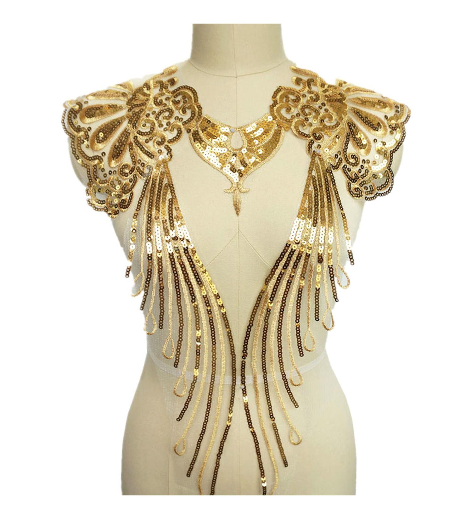 Gauze Sequins Feather Phoenix Tail Patch Set for DIY Wedding Gown & Bridal Dress - Ivory Gold White - Buy Online on GoSupps.com