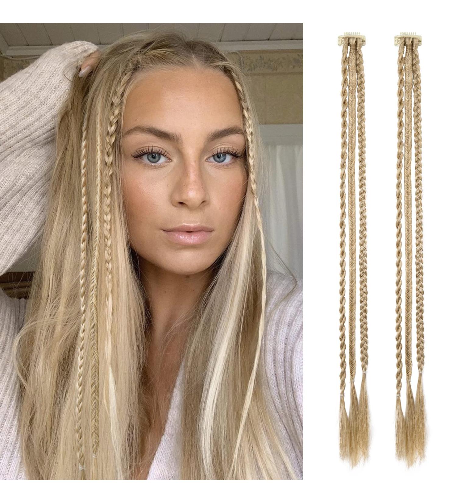 6PCS Baby Braids Clip-In Hair Extensions - 22 Inch Medium Blonde with Pale Highlights - Natural Soft Synthetic Hairpieces for Women - Buy Online on GoSupps.com