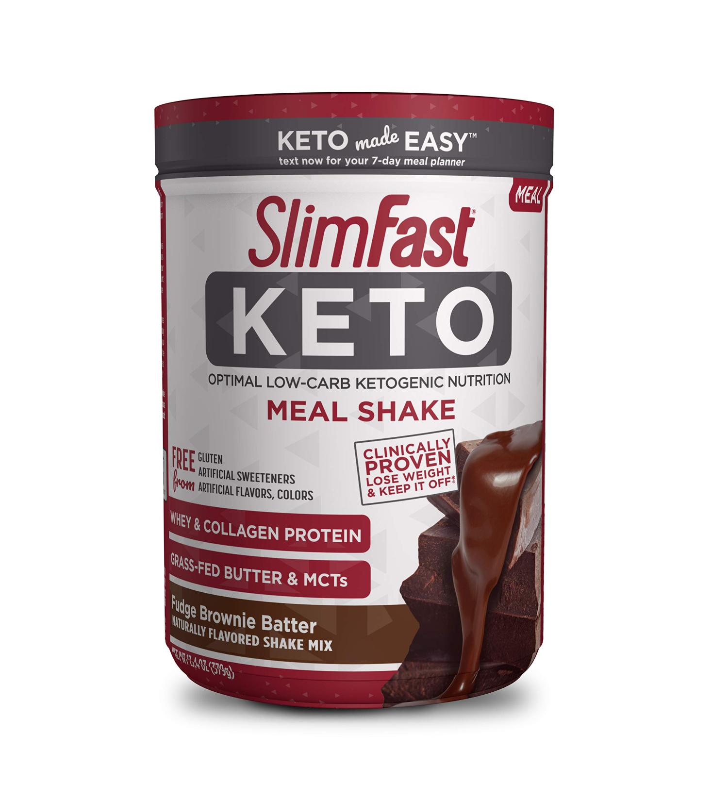 SlimFast Keto Meal Replacement Powder - Fudge Brownie Batter, Low Carb with Whey & Collagen Protein, 10 Servings (Pack of 1) - Buy Online on GoSupps.com
