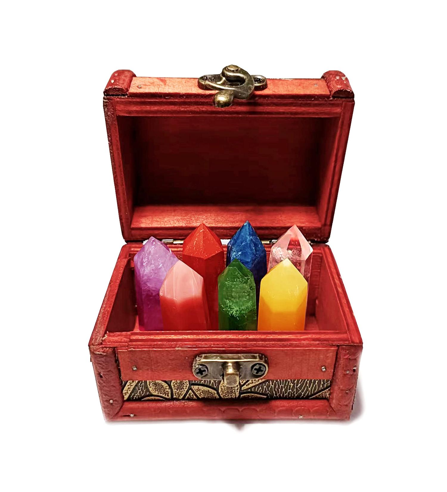 Natural Crystal Wands of 7 Chakras Healing Crystals Set Power Stone Gemstones Mineral Stone for Meditation Healing or Ritual Divination with Vintage Wooden Box Gift Kit (B Set) - Buy Online on GoSupps.com