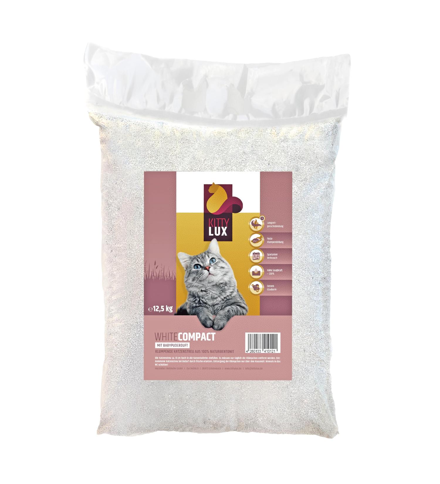 Kittylux 12.5kg Natural Clumping Cat Litter - Baby Powder Fragrance for Sensitive Cats | Quick Odor Control & Solid Clumping - Buy Online on GoSupps.com