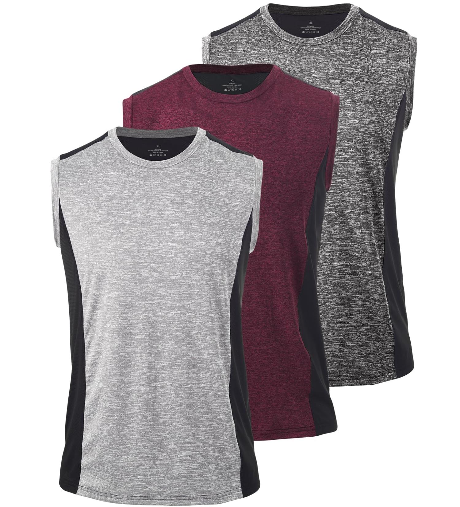 Vislivin Men's Sports Tank Top - Fitness Sleeveless Gym Undershirt in XL Dark Grey/Wine Red/Gray - Buy Online on GoSupps.com