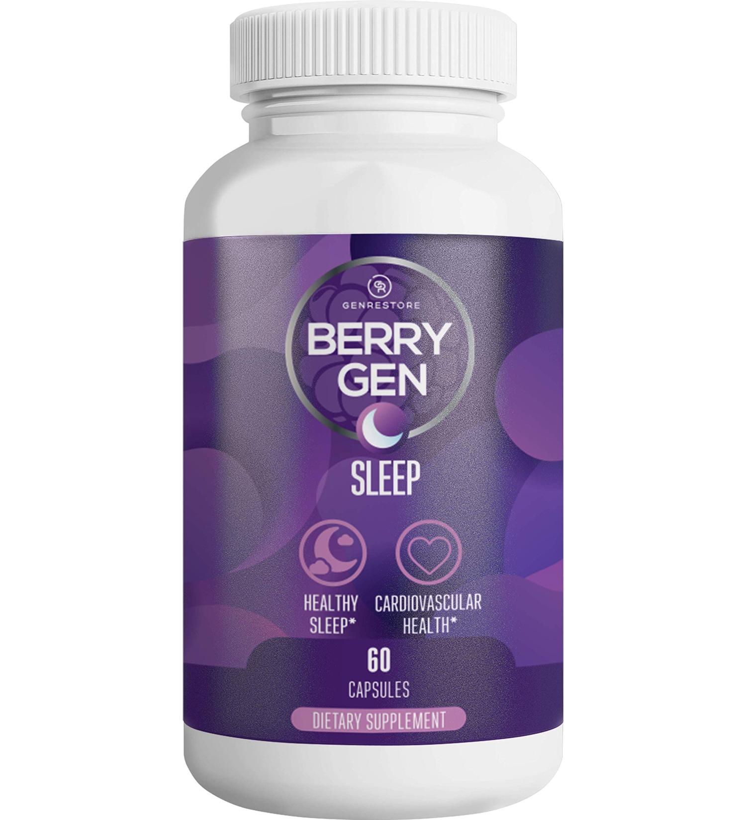 Berry Gen: Sleep Aid Supplement with Melatonin and Vitamin B6-60 Capsules - Natural Formula - Supports Heart Health and Helps Deeper Restful Sleeping - Made in The USA - Buy Online on GoSupps.com