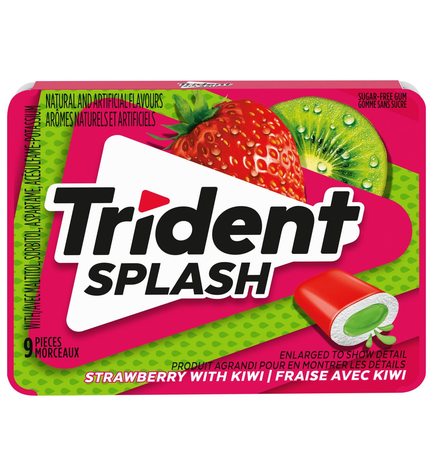 Trident Splash Sugar-Free Gum Strawberry Kiwi Strawberry Kiwi 9 count (Pack of 10) - Buy Online on GoSupps.com