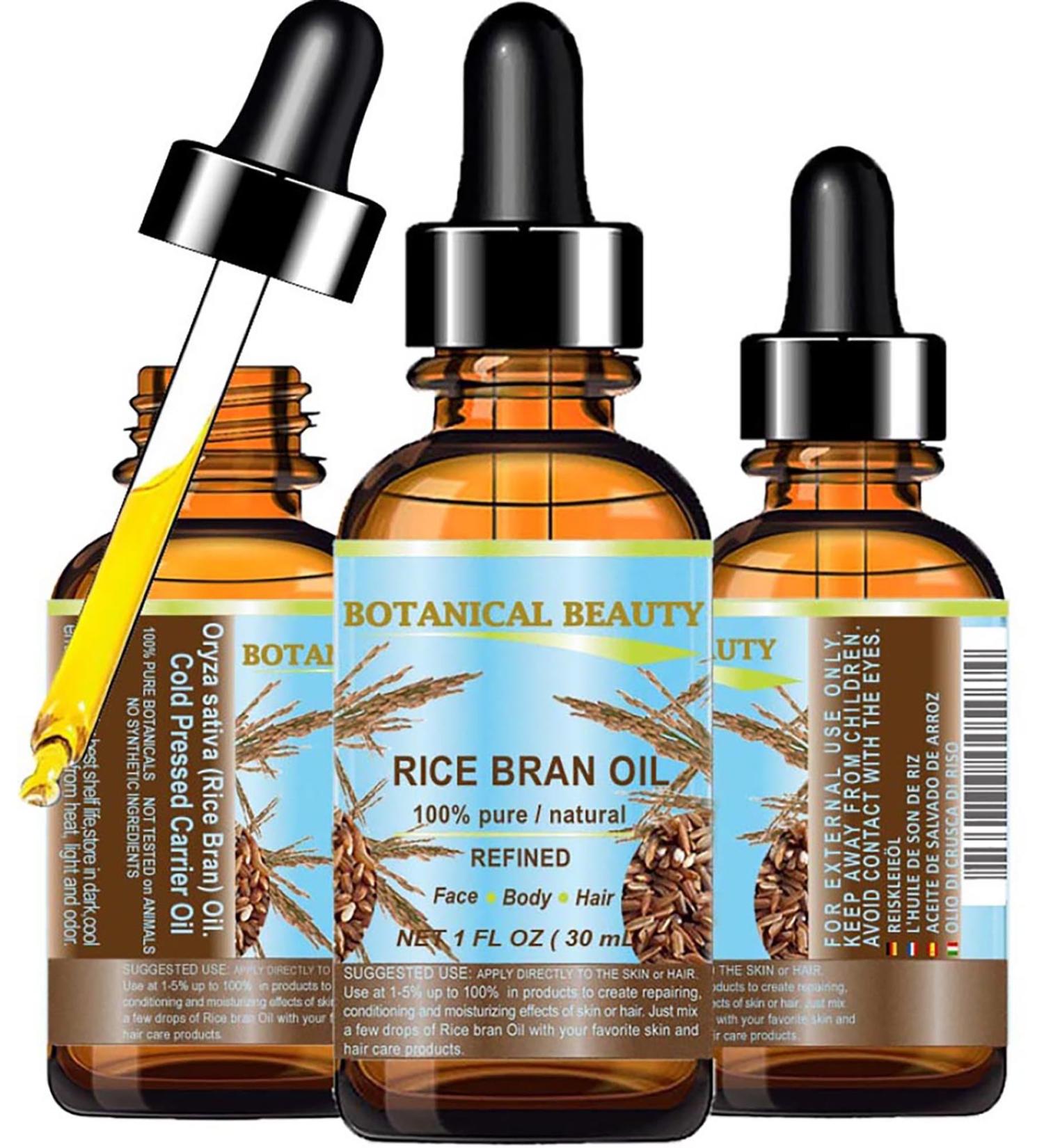 Botanical Beauty RICE BRAN OIL 100% Pure Natural Refined Undiluted Cold Pressed Carrier Oil for Face Skin Body Hair Massage Nails. 1 Fl. oz - 30 ml - Buy Online on GoSupps.com