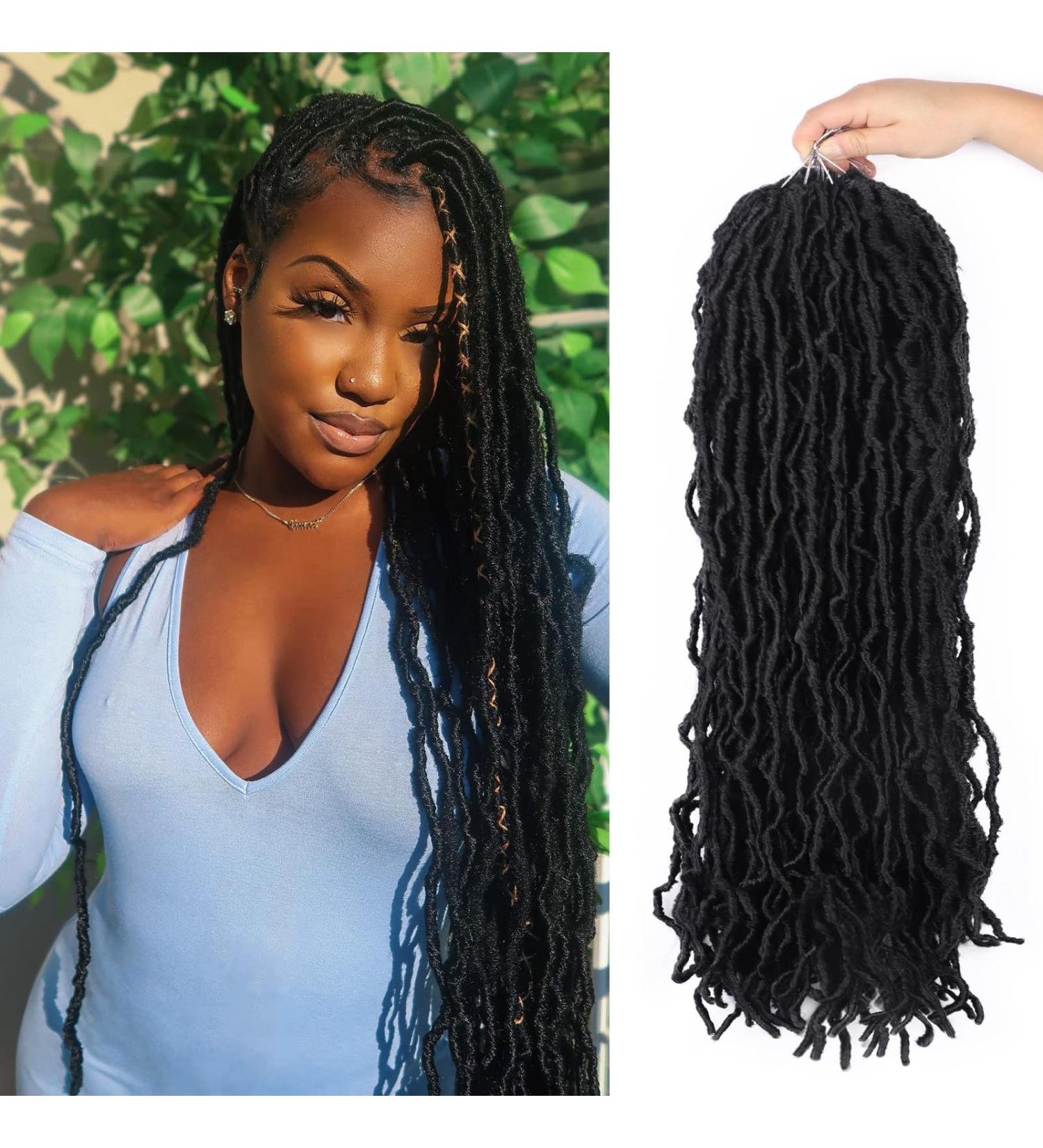 MEDO 7Packs New Faux Locs 24 Inch Crochet Hair Soft Locs Curly Wavy Pre-Looped Faux Locs Goddess Synthetic Fiber Hair Extensions - 24Inch 1B (Pack of 7) - Buy Online on GoSupps.com