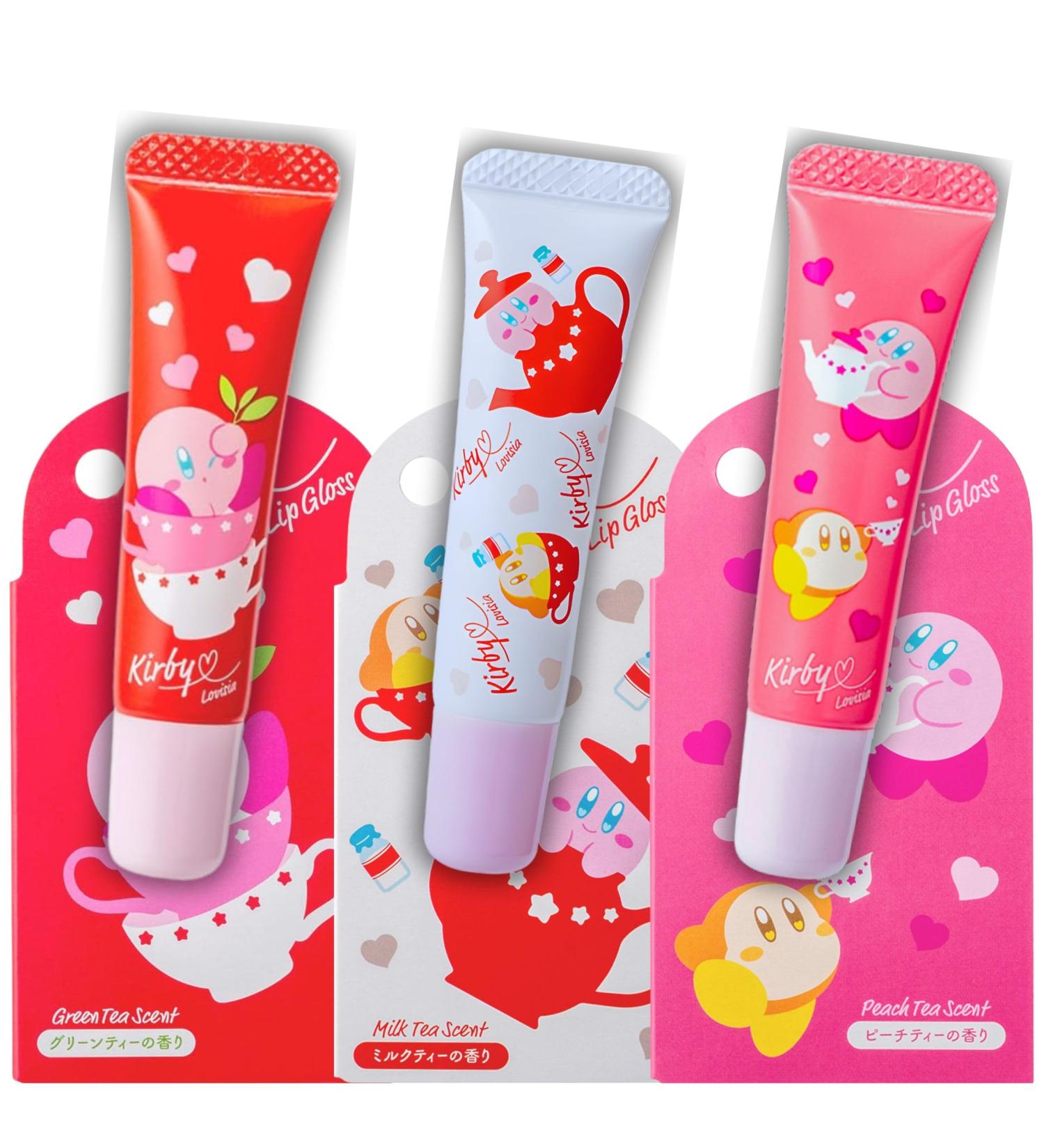 Kirby 3 Count Cute Lip Gloss for Women Mini Lip Gloss for Girls with Rose Tea Leaf Extract& Vitamin E Hydrating Lip Gloss Pack & Lip Moisturizer from Japan Green Tea+ Peach Tea+ Milk Tea 3 Pack - Green Tea + Peach Tea +  - Buy Online on GoSupps.com