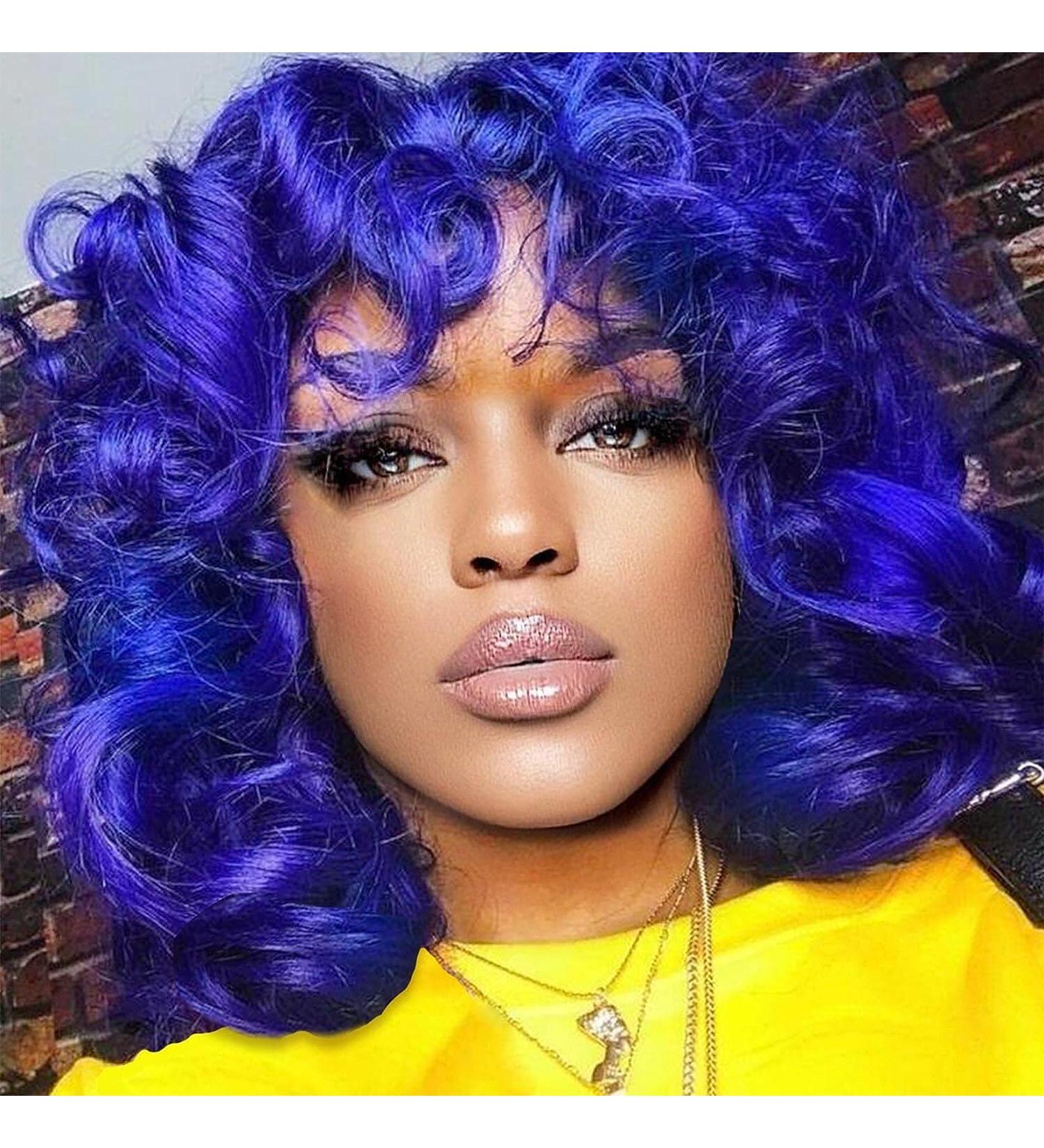 Shop Porsmeer Synthetic Afro Wig for Women & Men - Large Curly Bob Blue Halloween Cosplay Wig - Buy Online on GoSupps.com