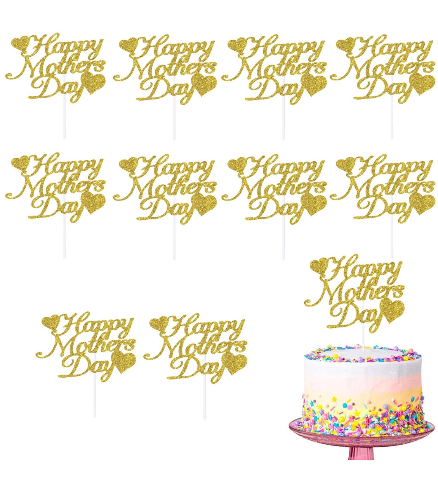 KIPETTO Happy Mother's Day Cake Toppers 20Pcs Glitter Heart Cupcake Topper for Mother's Day Mom's Birthday Party Cake Decoration Gold - Buy Online on GoSupps.com