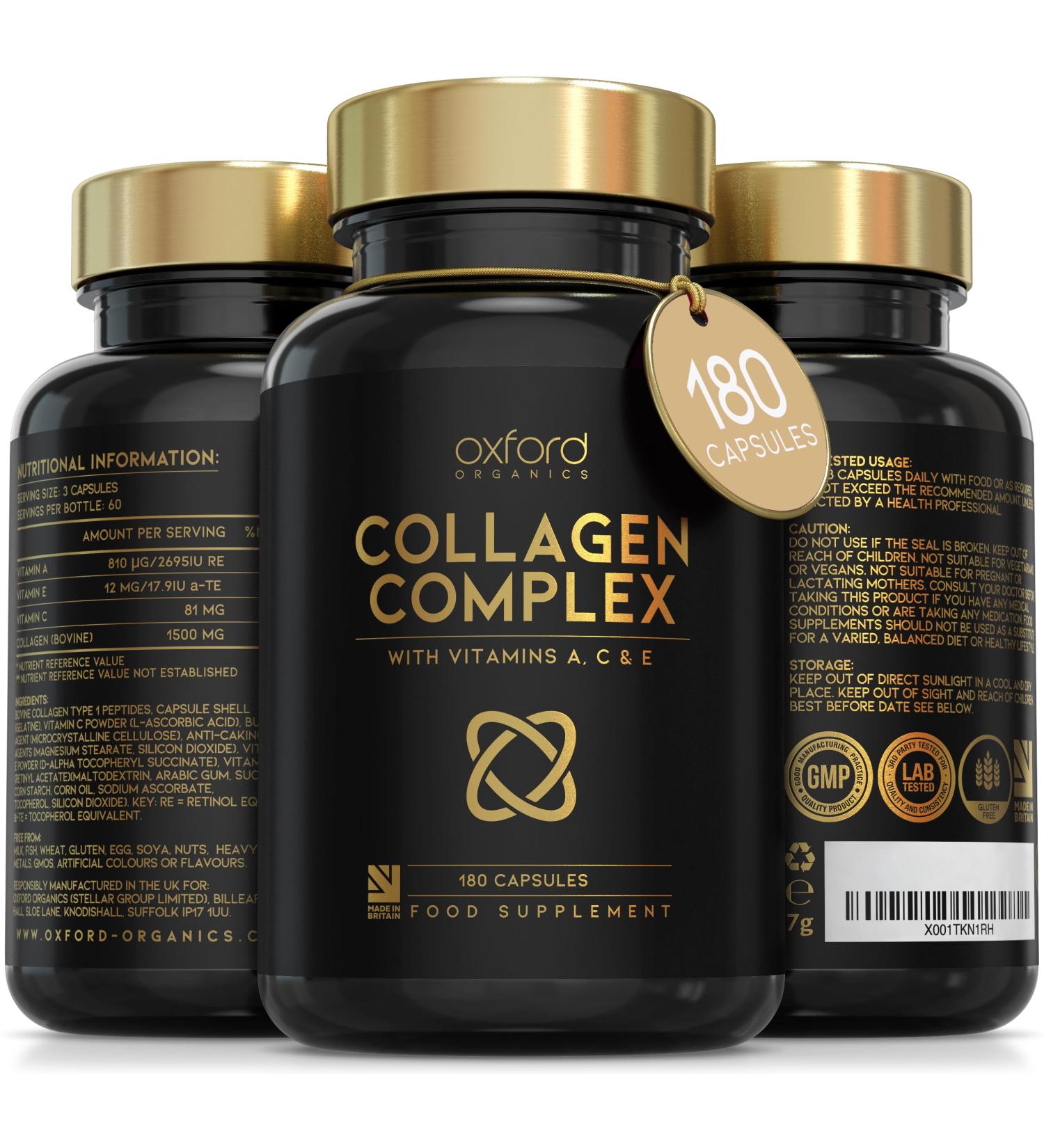 High Strength Advanced Collagen Complex for Radiant Hair, Skin & Nails - 1593mg | Premium Bovine Collagen Supplements for Women - 180 Caps - Buy Online on GoSupps.com
