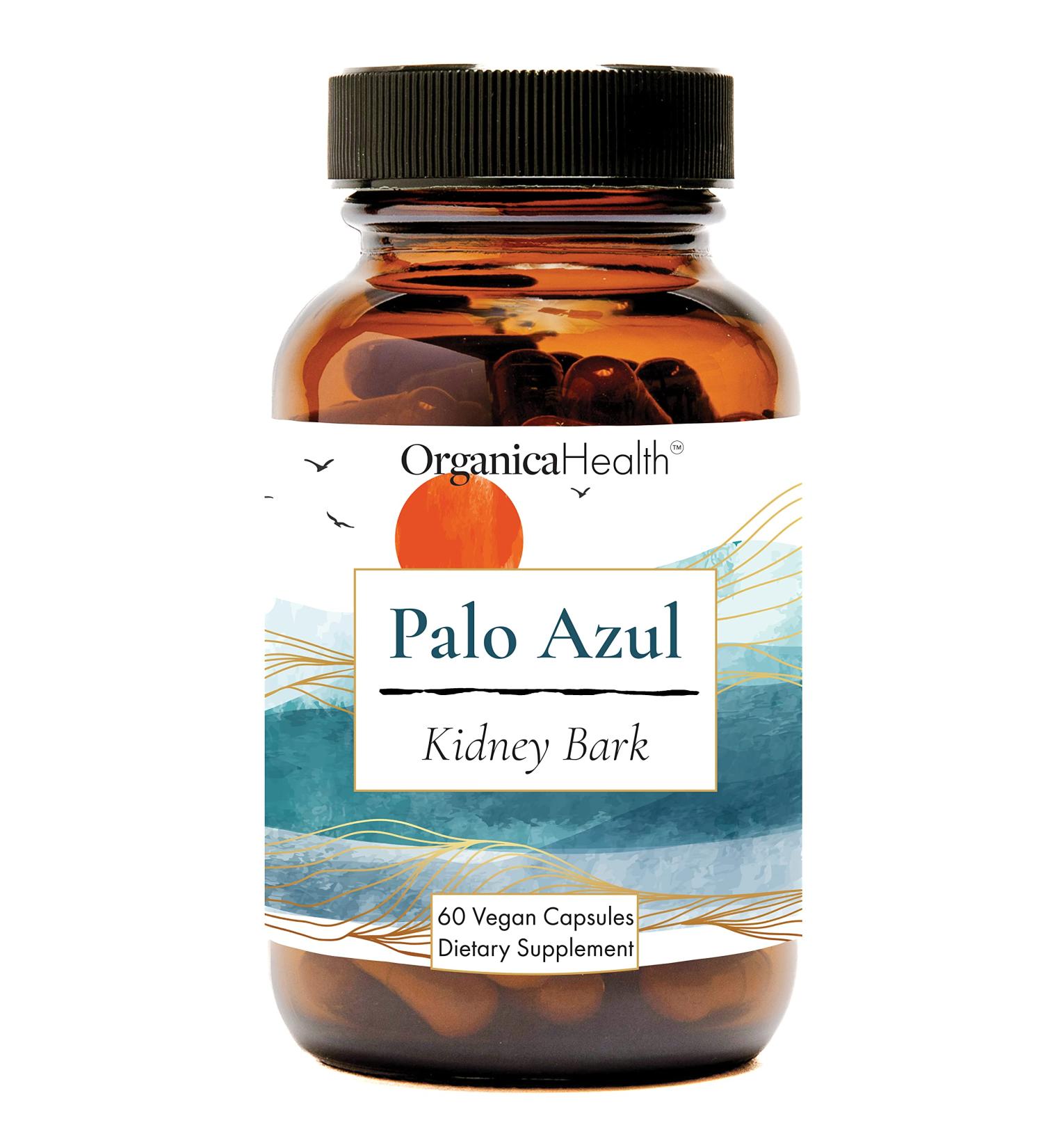 Kidney Wood Palo Azul Organic Wild Crafted from Mexico Blue Stick Tea Natural Kidney Support Cleanse Detox Glass Bottle Made in The USA 60 Vegan Capsules Herbal Supplement by Organica Health