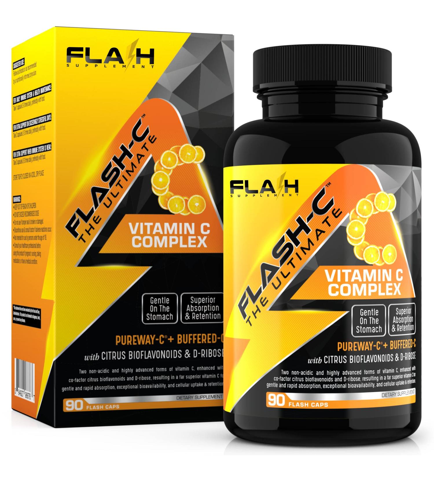 Vitamin C Complex with Bioflavonoids and D-Ribose - Vegan, Gentle on Stomach - Immune Support - 90 Capsules - Buy Online on GoSupps.com