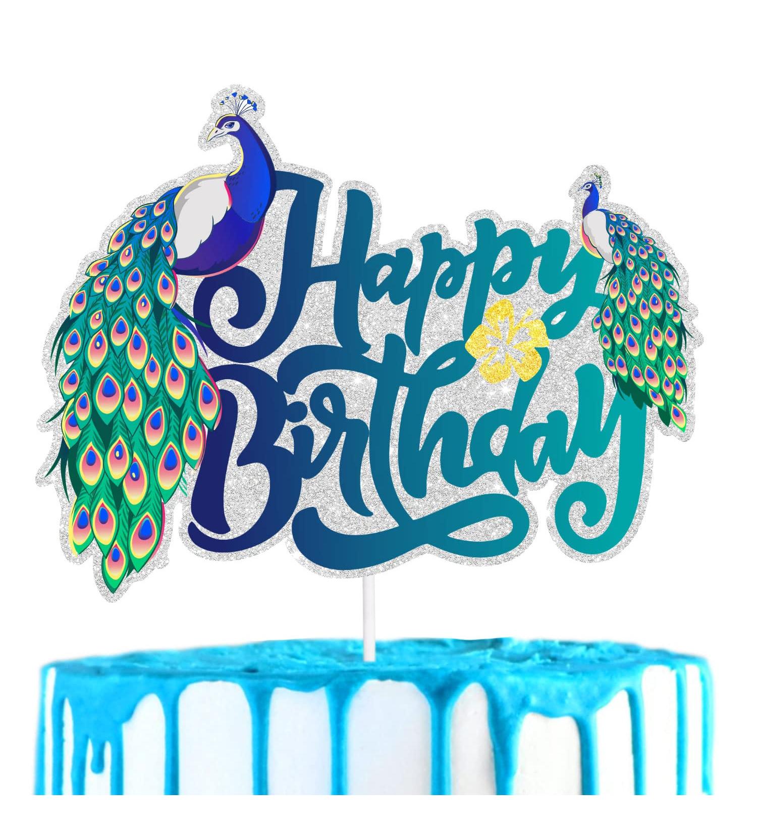 SugarGera Peacock Happy Birthday Cake Topper - Wildlife Themed Birthday Party for Boys or Girls or Bird Themed Baby Shower Party Decorations - Buy Online on GoSupps.com
