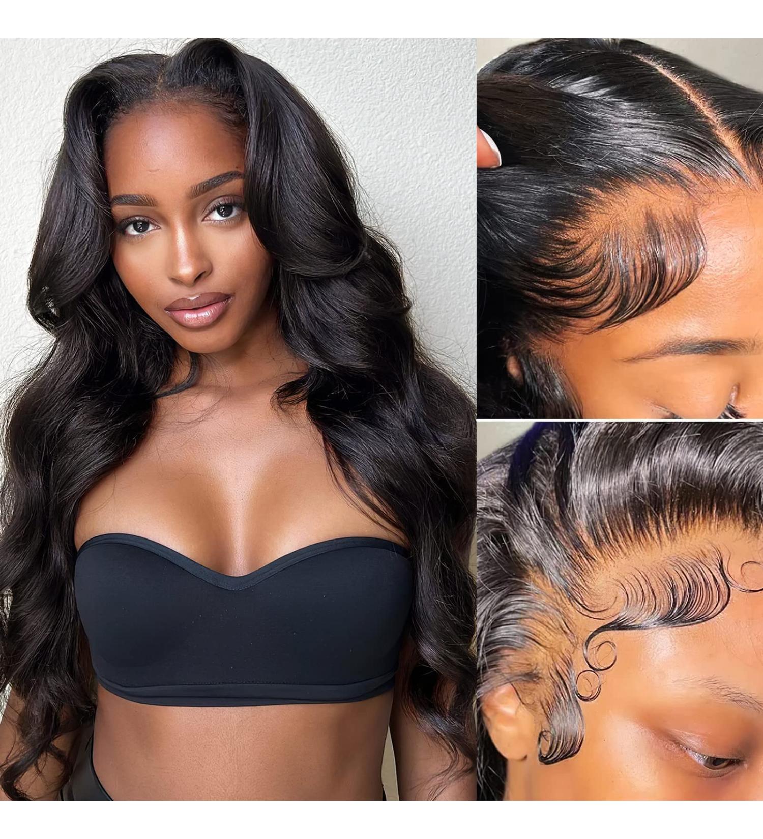 Sweibow Body Wave 22 Inch Lace Front Human Hair Wig 180% Density HD Lace Frontal Wig for Women - Brazilian Virgin Hair, Pre Plucked with Baby Hair, Natural Black - Glueless Option - Buy Online on GoSupps.com