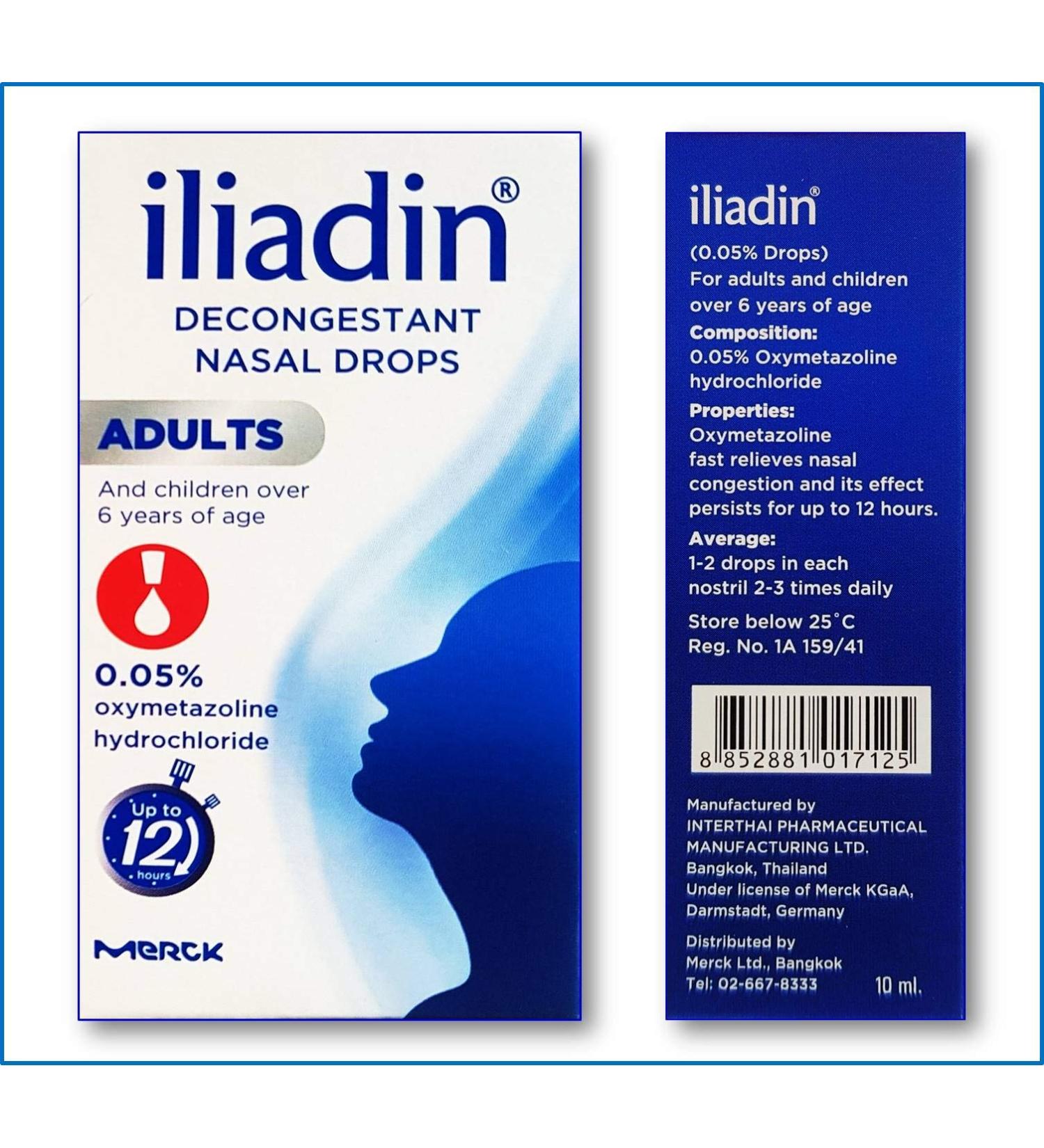 Iliadin Nasal Decongestant Drops 0.05% for Adults & Children Over 6 Years - Fast Relief from Nasal Congestion - 0.34 oz with Dropper Cap - Buy Online on GoSupps.com