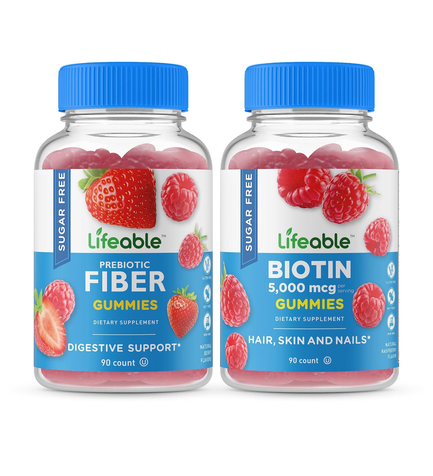 Lifeable Sugar Free Prebiotic Fiber + Biotin Gummies Bundle - Gluten Free Chewable Vitamins - Buy Online on GoSupps.com