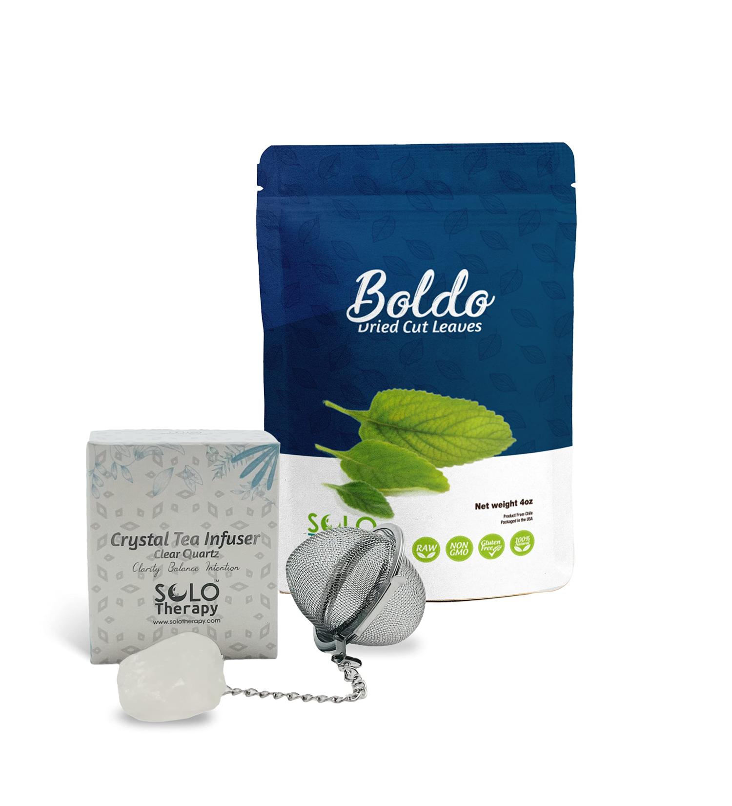 Boldo Dried Cut Leaves 4 oz and Crystal Tea Infuser Clear Quartz BUNDLE Hojas De Boldo con Filtro Para Te - Buy Online on GoSupps.com