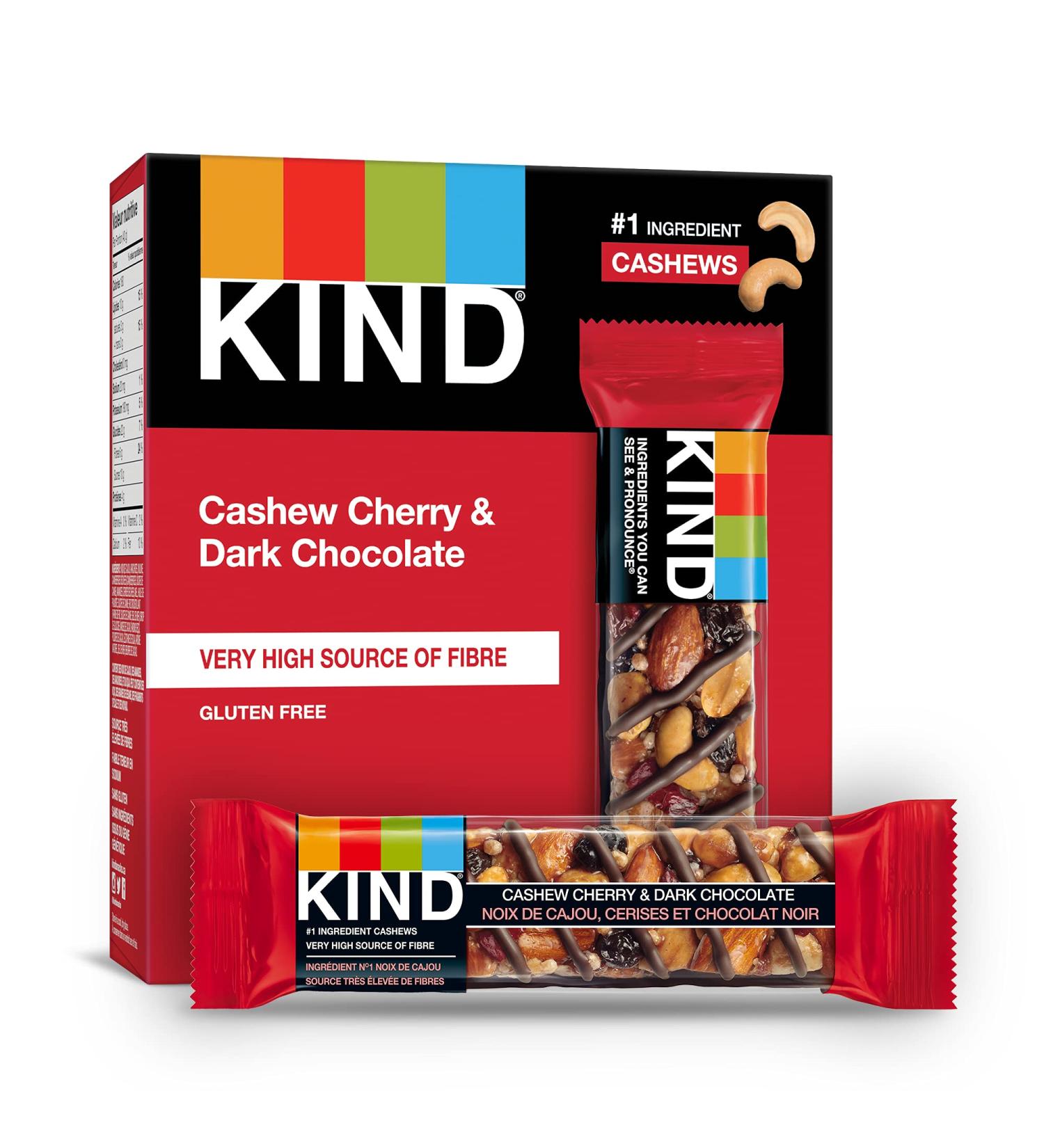 KIND Fruit & Nut Cherry Cashew & Dark Chocolate Gluten Free Low Sugar 1.4 Ounce 5 Count - Buy Online on GoSupps.com