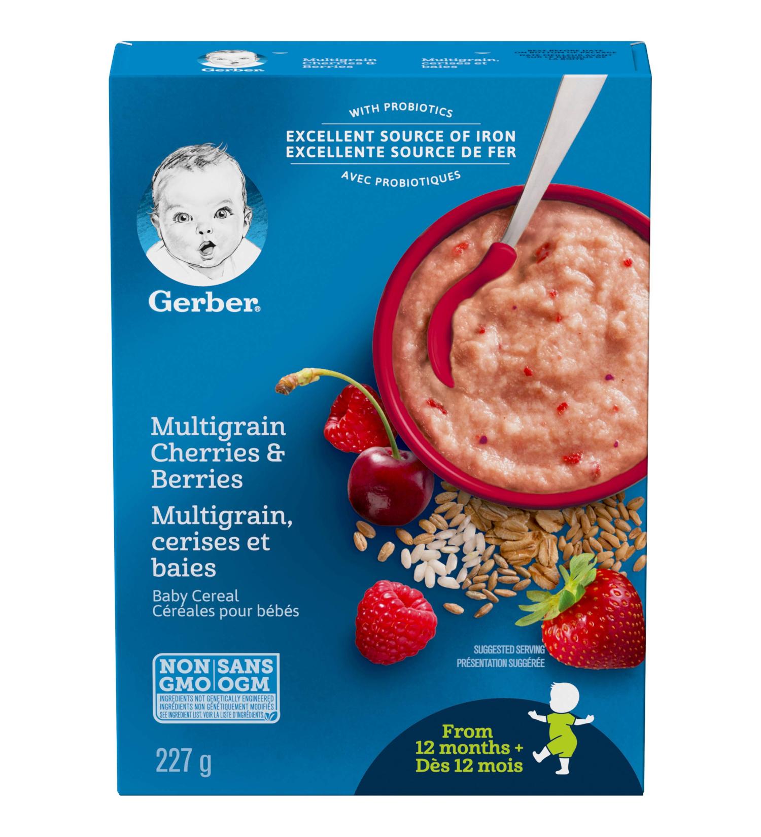 GERBER CEREAL Cherries & Berries with 5 Grain Cereal Toddler Food Cereal 12+ months 227 g 6 Pack Cherries Berries with 5 Grain Cereal - Buy Online on GoSupps.com