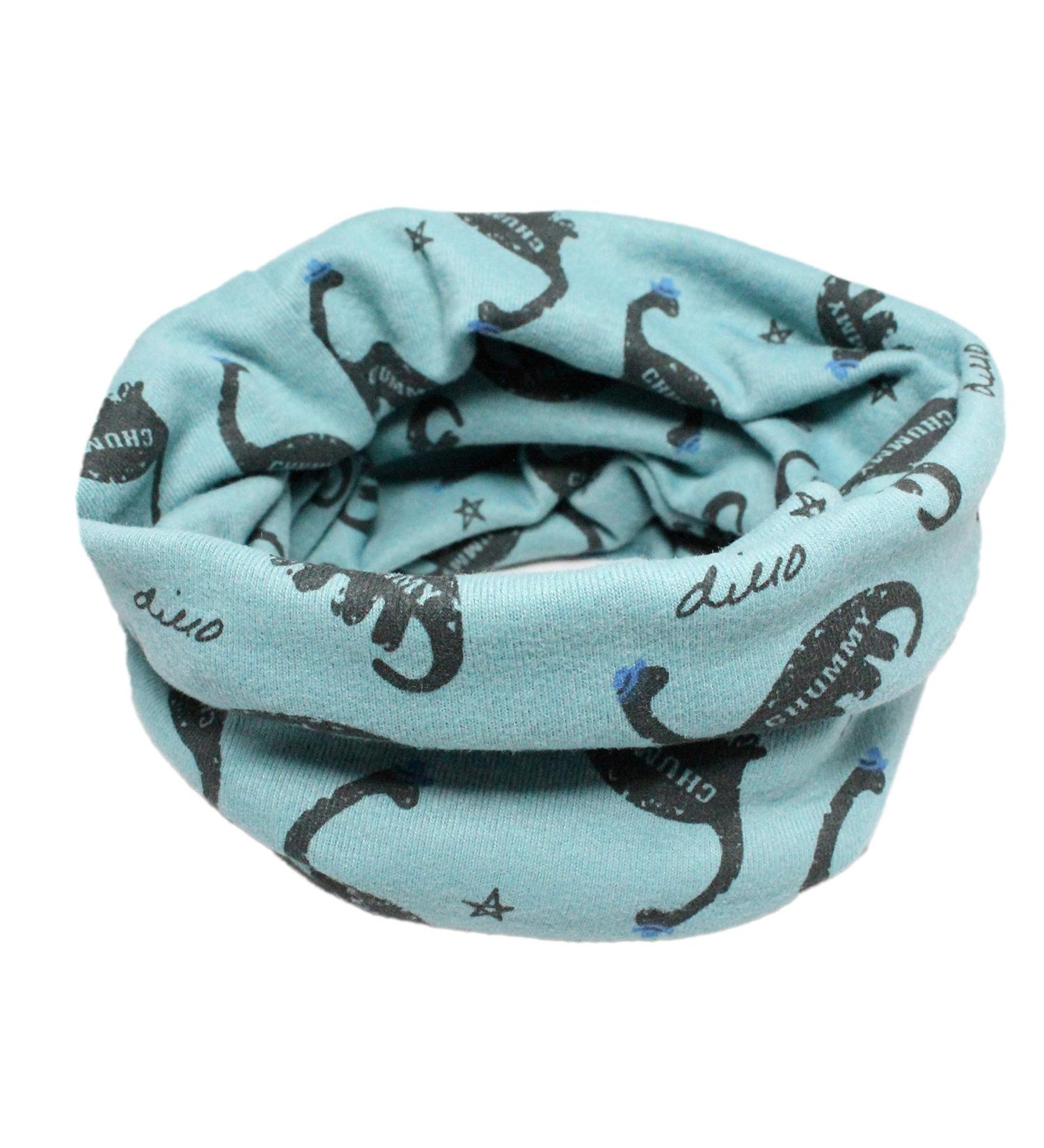 Kids Cotton Neck Warmer Scarf Hat Bandana in Dinosaur Blue Green Print - Buy Online on GoSupps.com