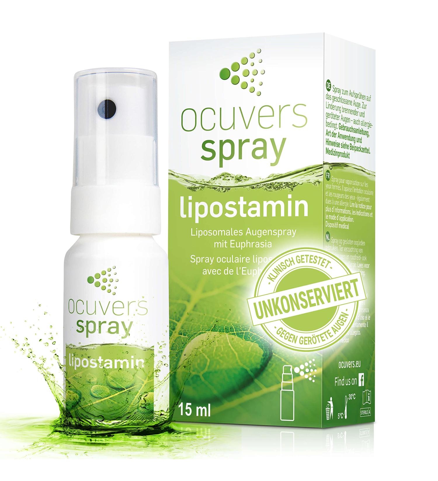 Ocuvers Lipostamin Eye Spray 15ml - Unconserved Eye Relief for Red Eyes & Allergies - Alternative to Eye Drops - Buy Online on GoSupps.com