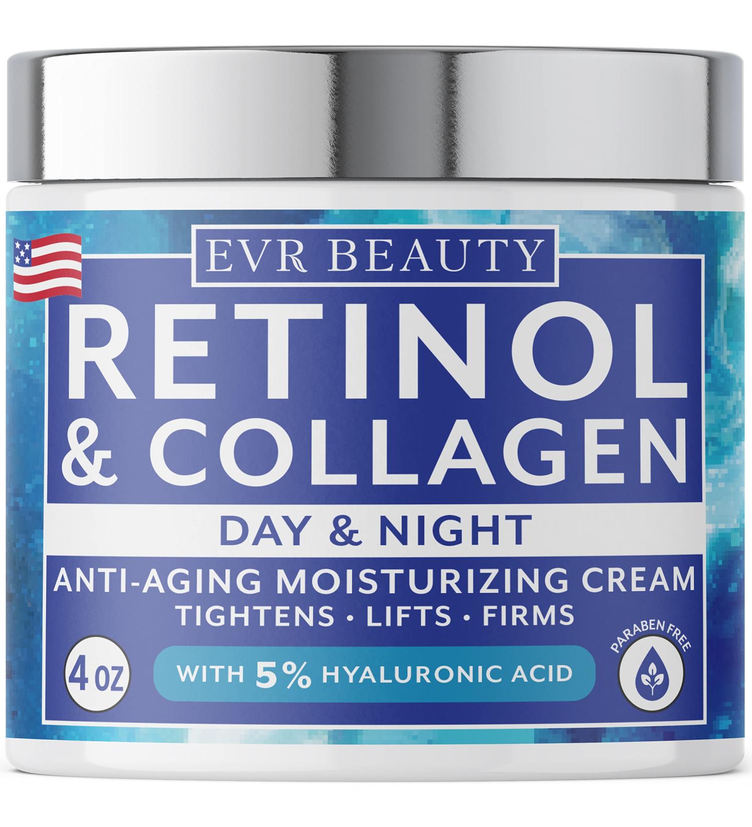 EVR Beauty Retinol & Collagen Anti-Aging Moisturizer Cream - Hyaluronic Acid for Day & Night Use - 4 oz - Buy Online on GoSupps.com