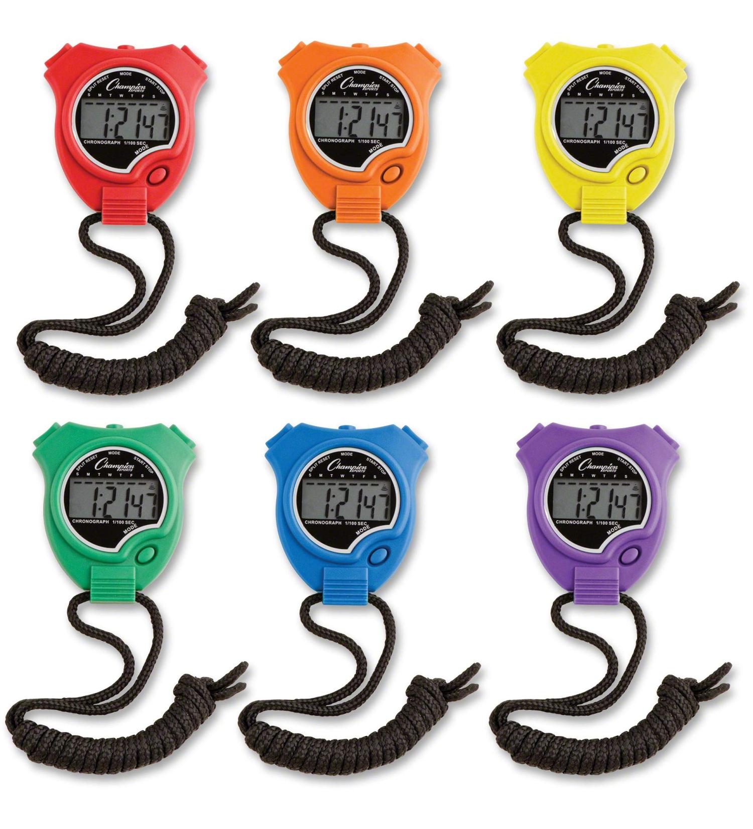 Champion Sports Waterproof Stopwatch Timer Set - 6 Pack Assorted Colors for Kids or Coaches - Buy Online on GoSupps.com