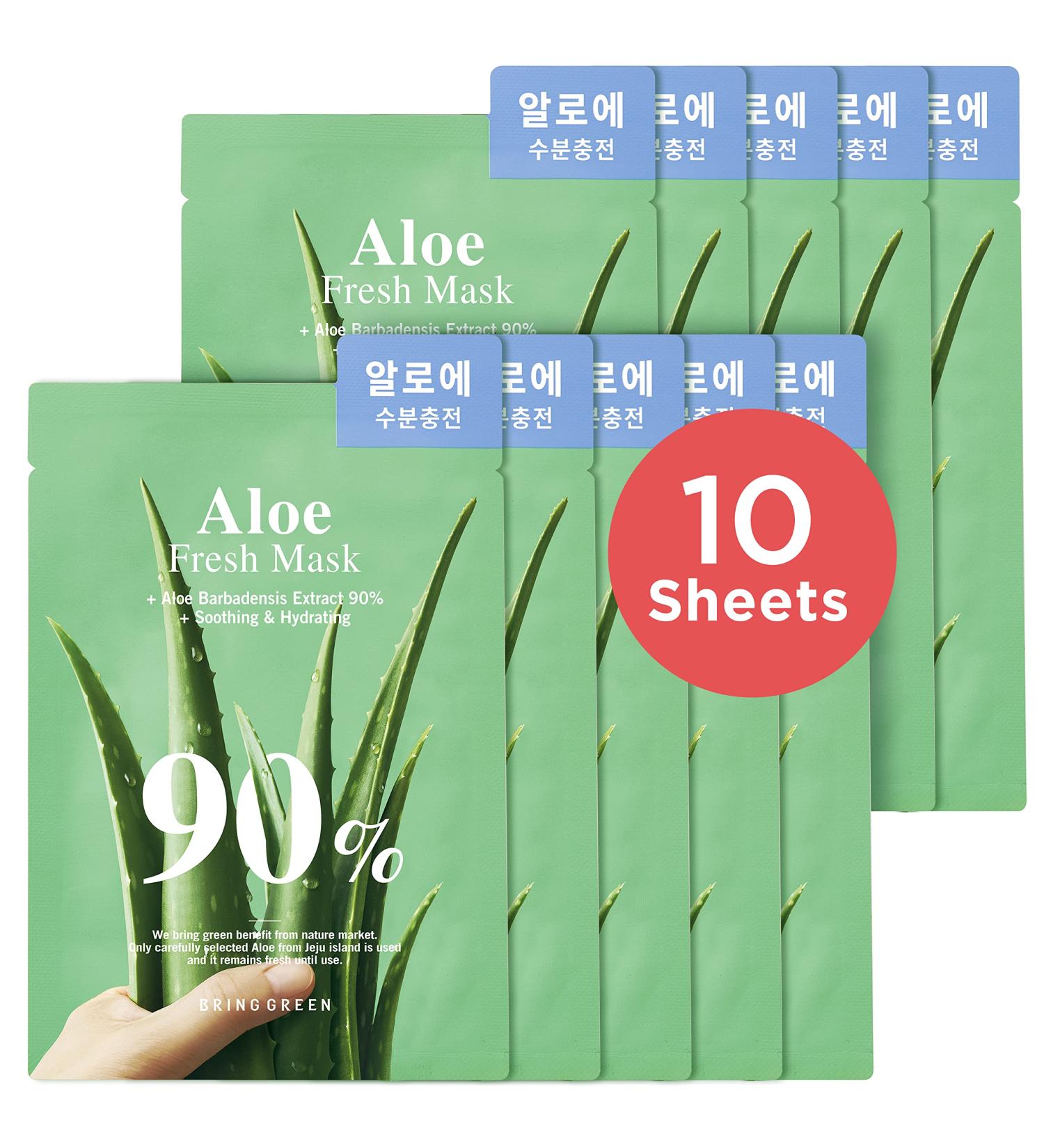 BRING GREEN ALOE 90% Fresh Mask (10 Count) - Daily Skincare Facial Mask for Sensitive Skin - Buy Online on GoSupps.com