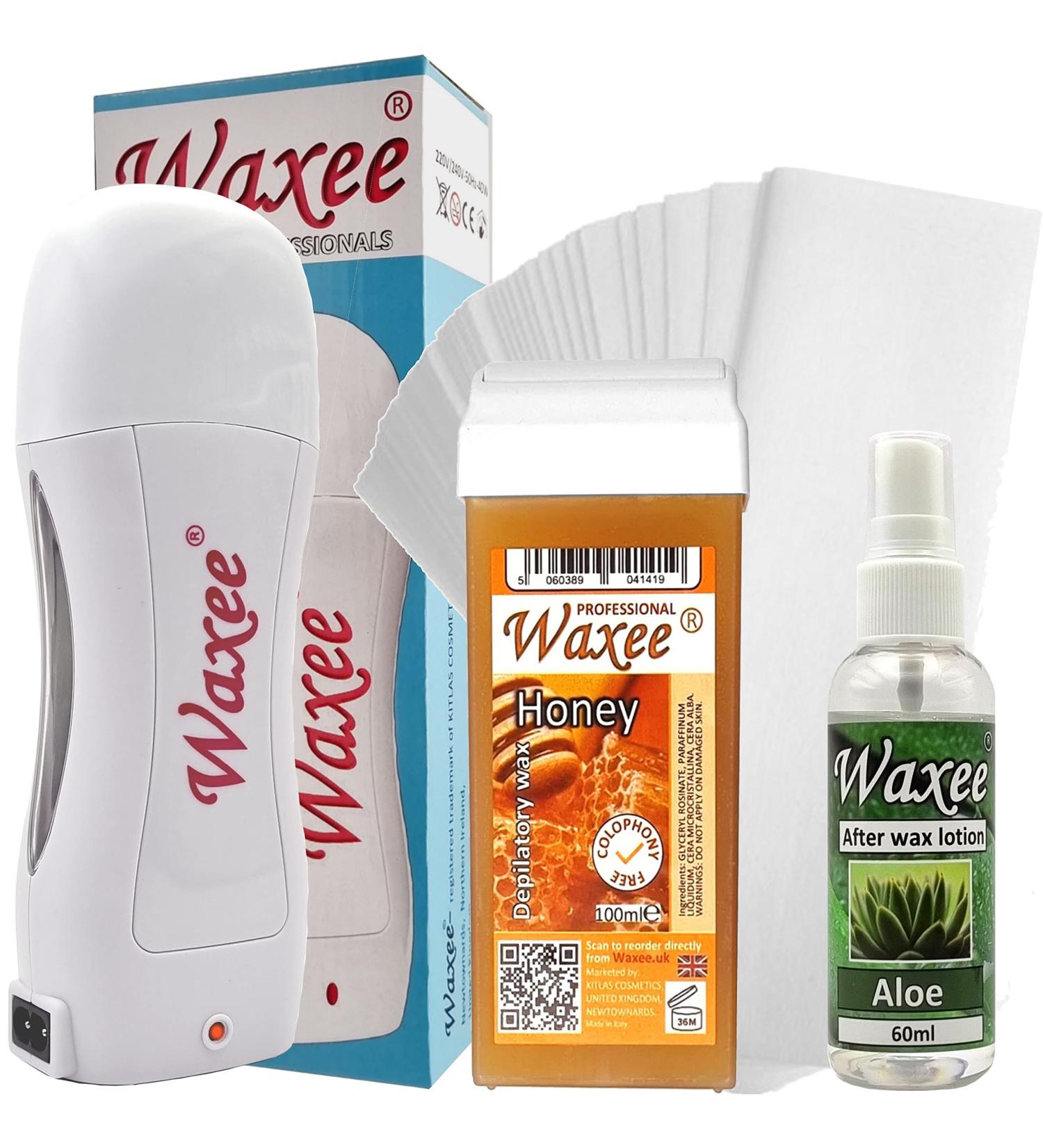 Waxee! Honey Roll-On Waxing Kit 100ml with Large Roll Head | Cartridge Heater & Strips Included | UK Brand - Buy Online on GoSupps.com