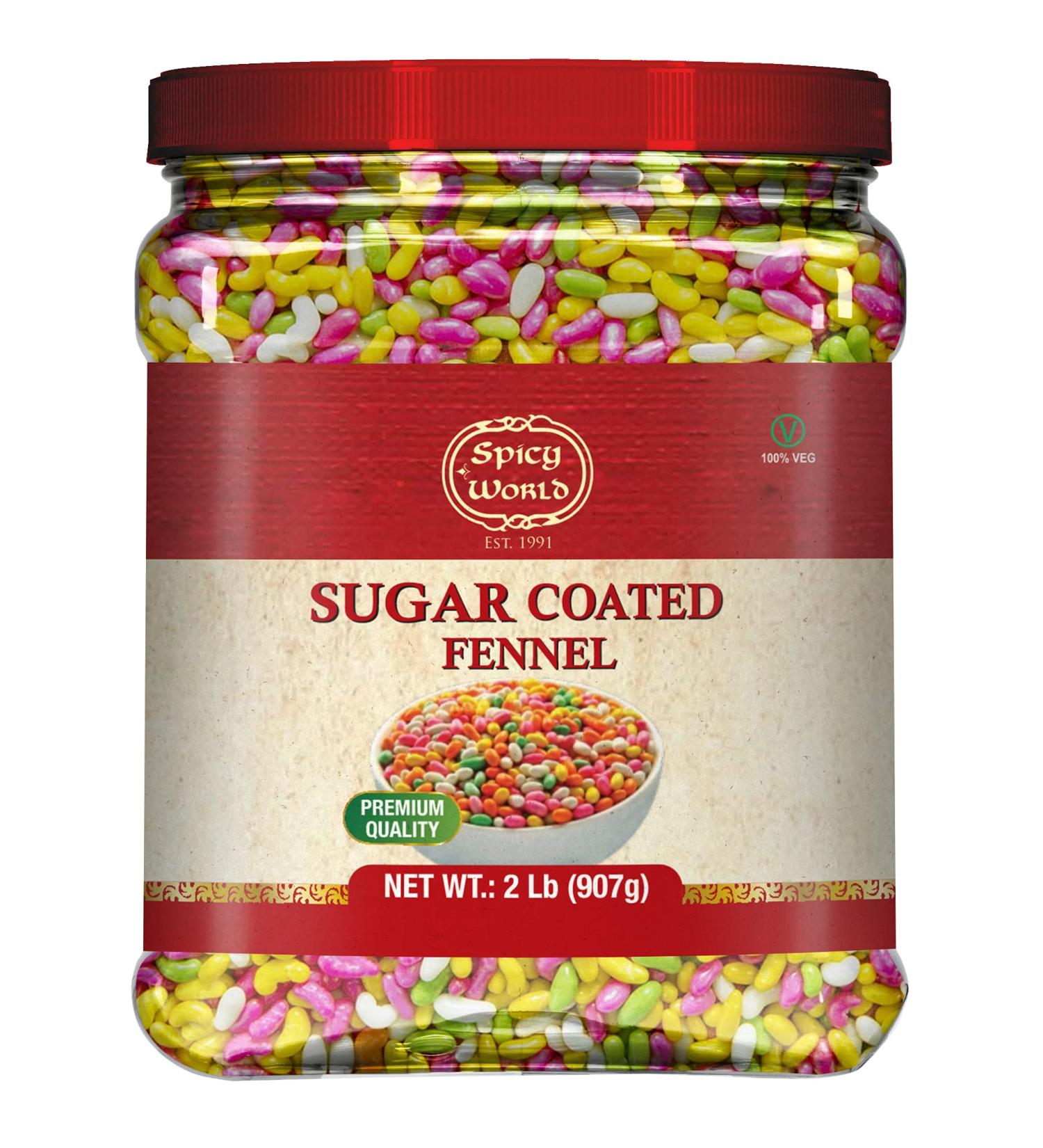 Spicy World Sugar Coated Fennel Seeds 2lb Bulk Jar - Sweet Saunf Candy Mouth Freshener - Buy Online on GoSupps.com