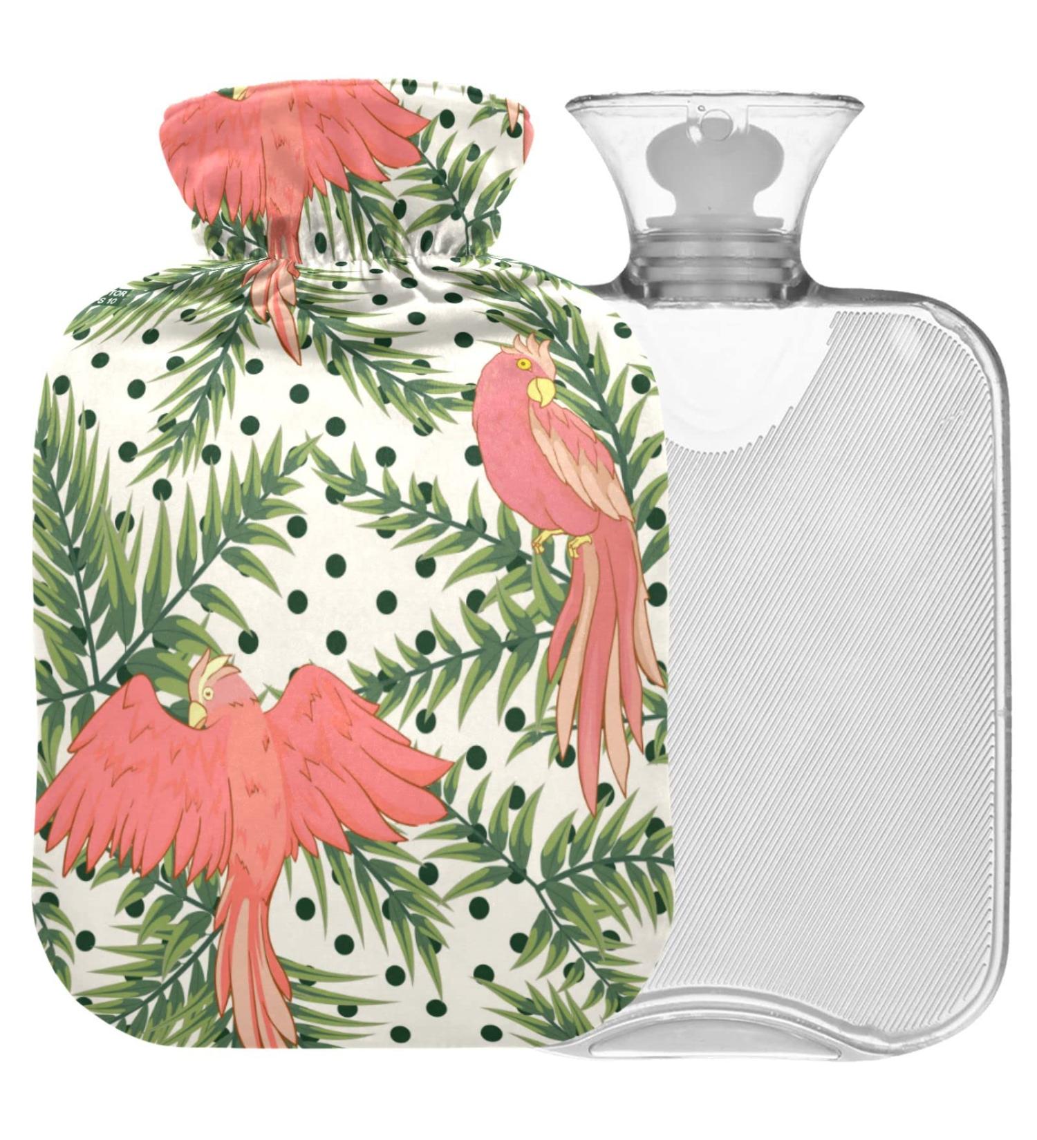 Naanle 2L Hot Water Bottle with Cover - Palm Leaf Parrots - Pain Relief & Heat Therapy for Menstrual Cramps - Transparent Large Hot Water Bottle - International Shipping - Buy Online on GoSupps.com