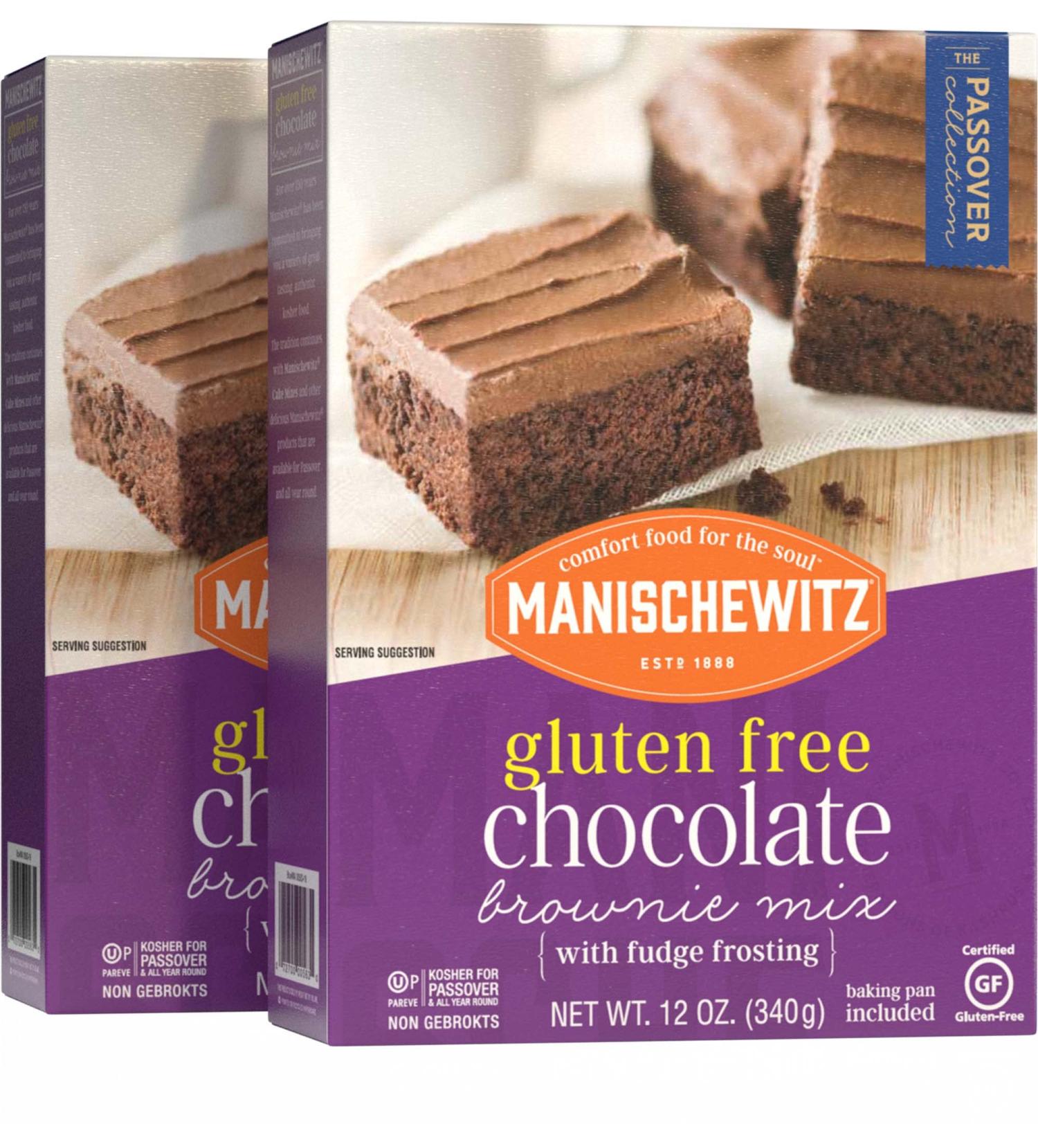 Manischewitz Gluten Free Chocolate Brownie Mix With Fudge Frosting 12oz (2 Pack) | Kosher for Passover | Grain Free | Baking Pan Included - Buy Online on GoSupps.com