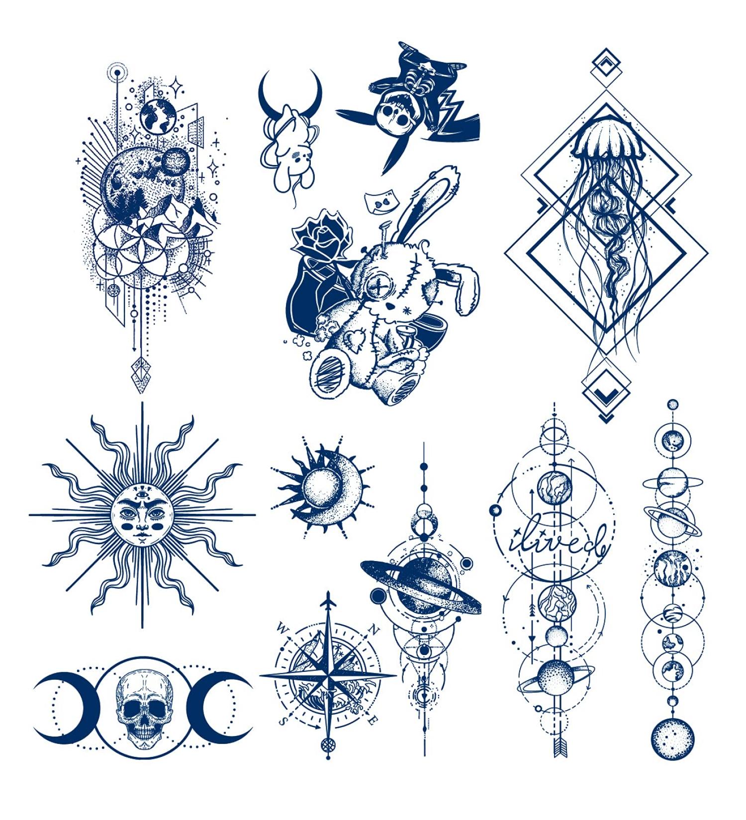 Semi Permanent Planet Temporary Tattoos  6-Sheet 2 Weeks Long Last Waterproof Moon Star Sun Tattoos  100% Plant-Based Ink Infinity Realistic Tattoos Sticker