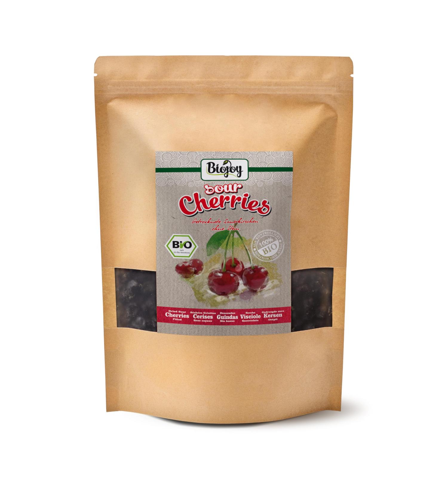 Biojoy Organic dried morello cherries (1 kg) whole without stones and sulfur - Buy Online on GoSupps.com