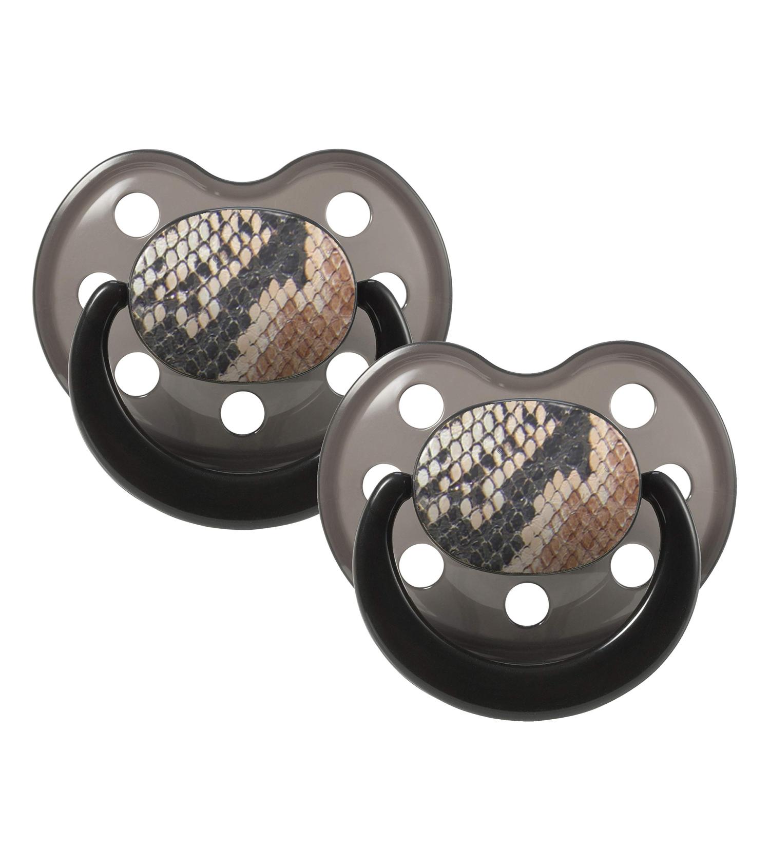 Rock Star Baby by Tico Torres Silicone Nucky 2 Set - Snake Design 6-18 Months Jaw-Friendly Pacifiers with Protective Caps - International Shipping Available - Buy Online on GoSupps.com