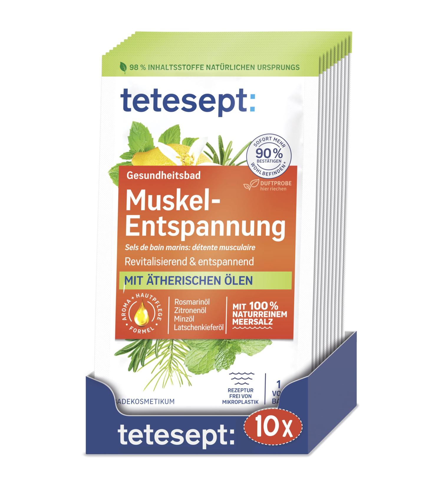 Merz Consumer Care tetesept Sea salt muscle relaxation bath 10 x 80 g revitalizing health bath with essential oils relaxing bath additive with natural sea salt - Buy Online on GoSupps.com