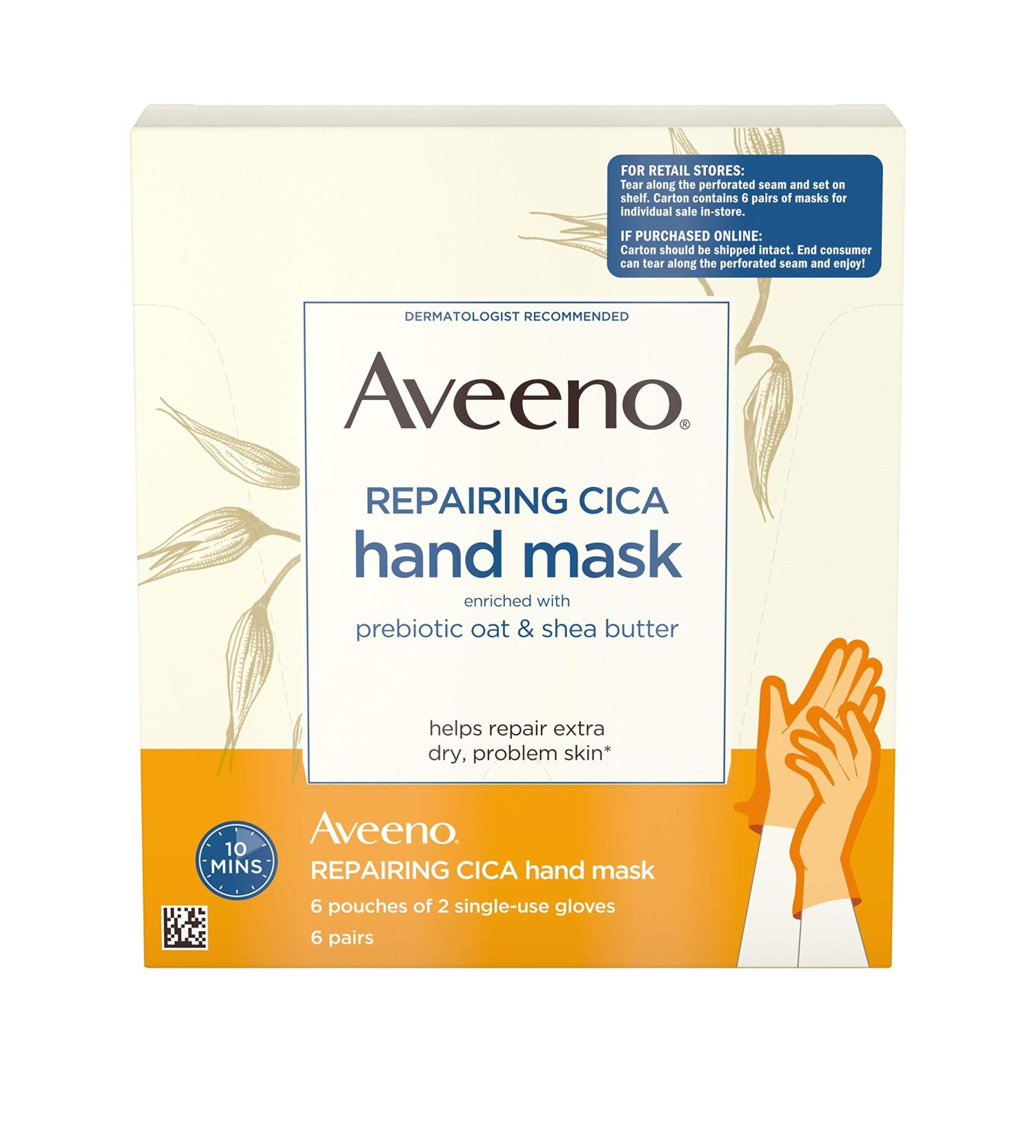 Aveeno Repairing Cica Hand Mask - 6 Count with Prebiotic Oat & Shea Butter - Buy Online on GoSupps.com
