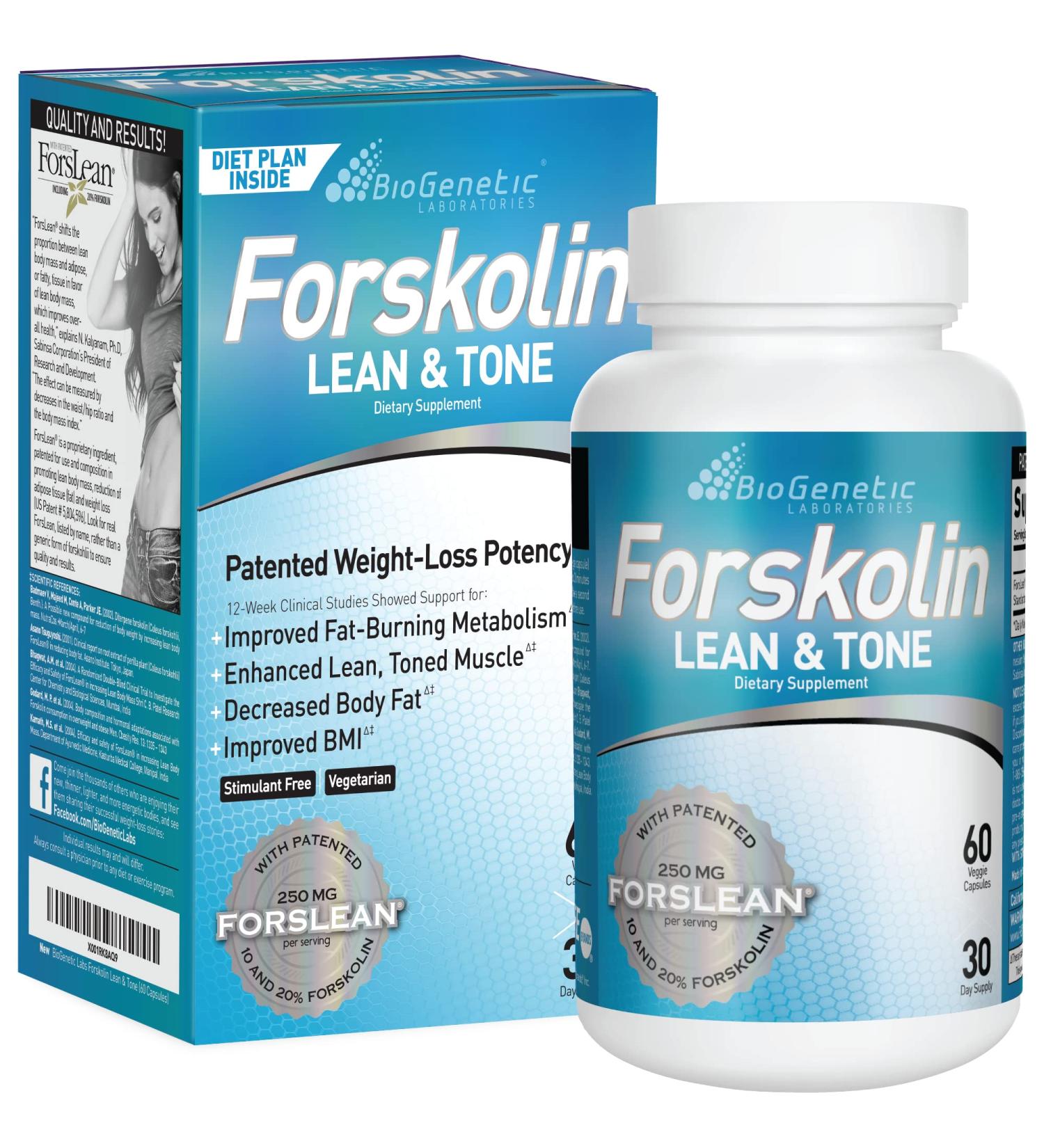 BioGenetic Laboratories Men and Women Forskolin Lean & Tone - Weight Loss Pills - Body Toning Formula Fat Burner and Maintenance of Muscle Mass for Appetite Suppressant - 60 Capsules - Vegetarian - Buy Online on GoSupps.com
