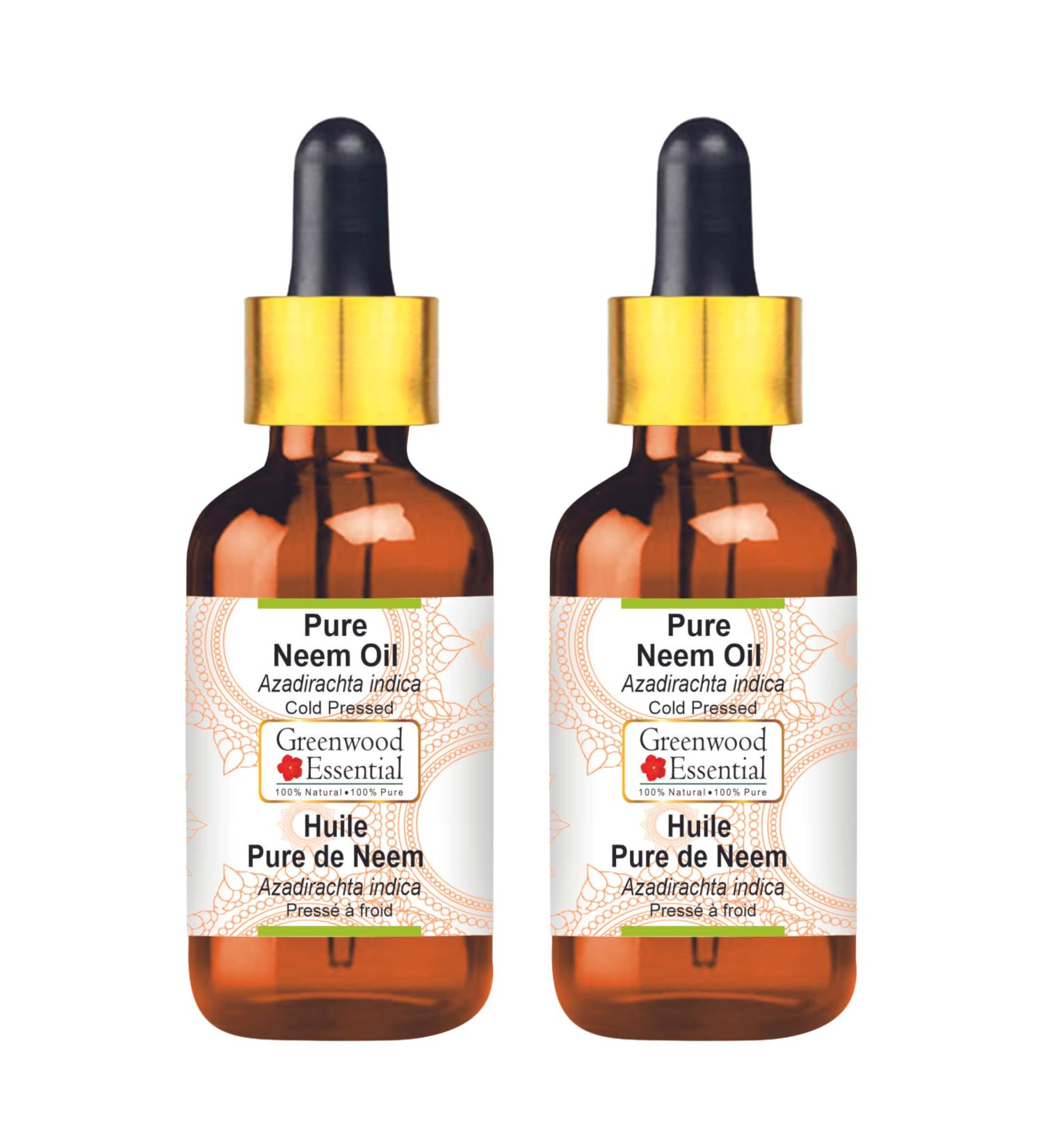 Buy Greenwood Essential Neem Oil (100ml x 2) - Pure Therapeutic Quality Cold-Pressed - Natural & Organic Azadirachta Indica - International Shipping Available - Buy Online on GoSupps.com