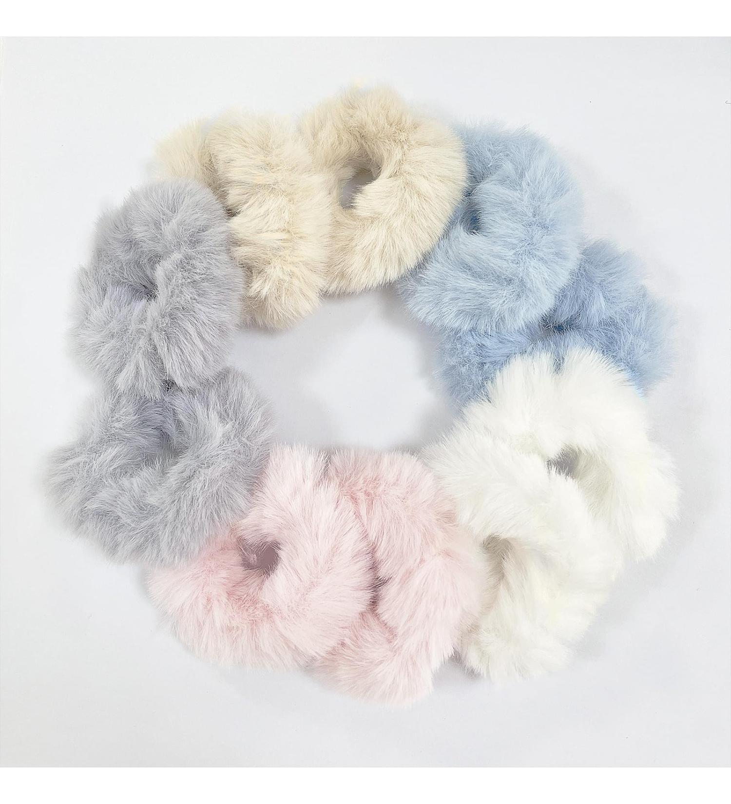 KEYRI 10 Pieces Hair Scrunchies Hair Bobbles for Women Girls Hairband Elastic Hair Ties Hair Scrunchy Soft Hair Bands Plush Faux Fur Rabbit Hair Ties Ponytail Hair Band (White+Pink+Blue+Grey+Khaki) - Buy Online on GoSupps.com