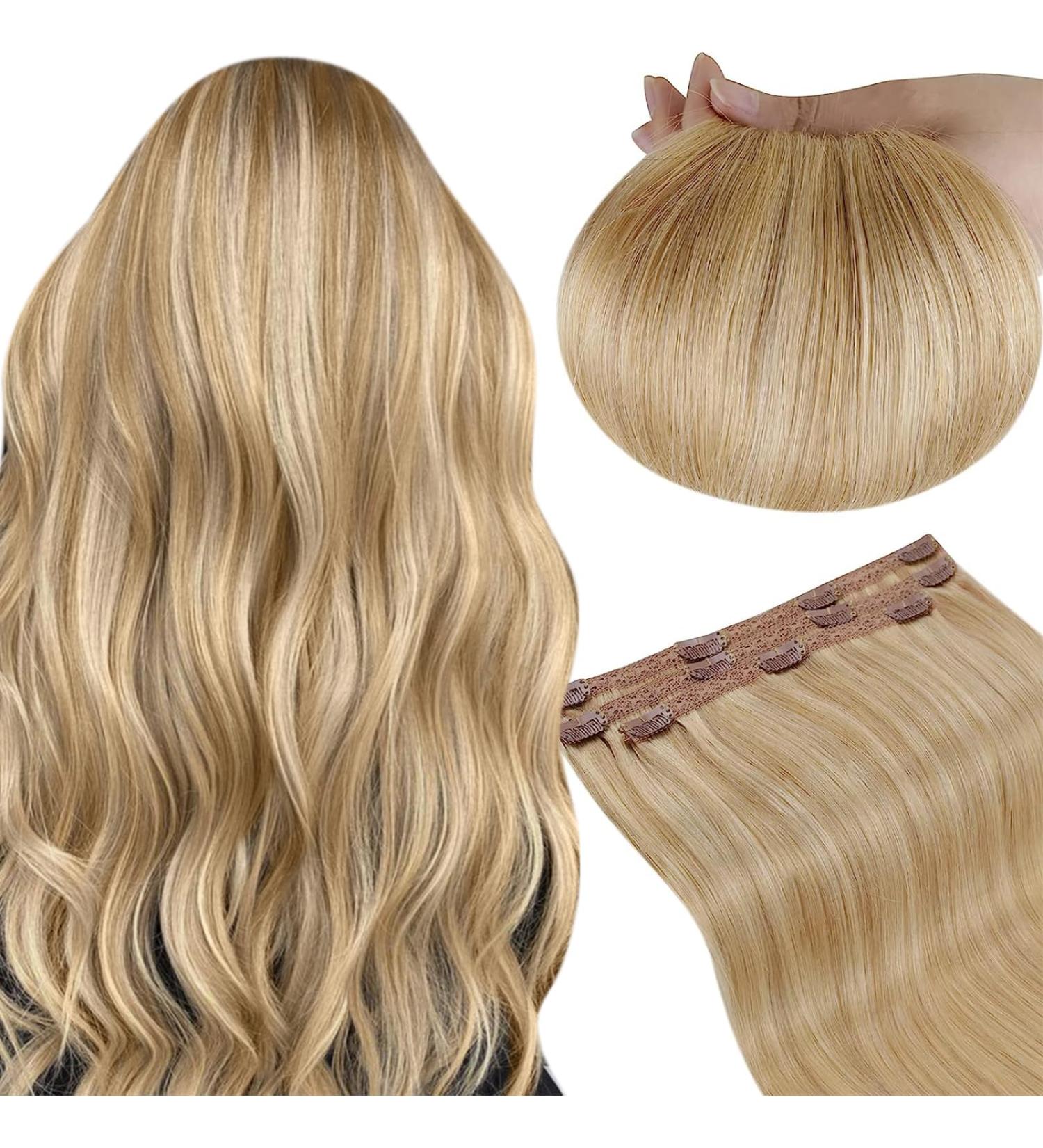 Runature Gold & Light Blonde Clip-In Hair Extensions - Real Human Hair 40cm 50g 16 Inch #16P24 - Smooth Natural 3PCs - Buy Online on GoSupps.com