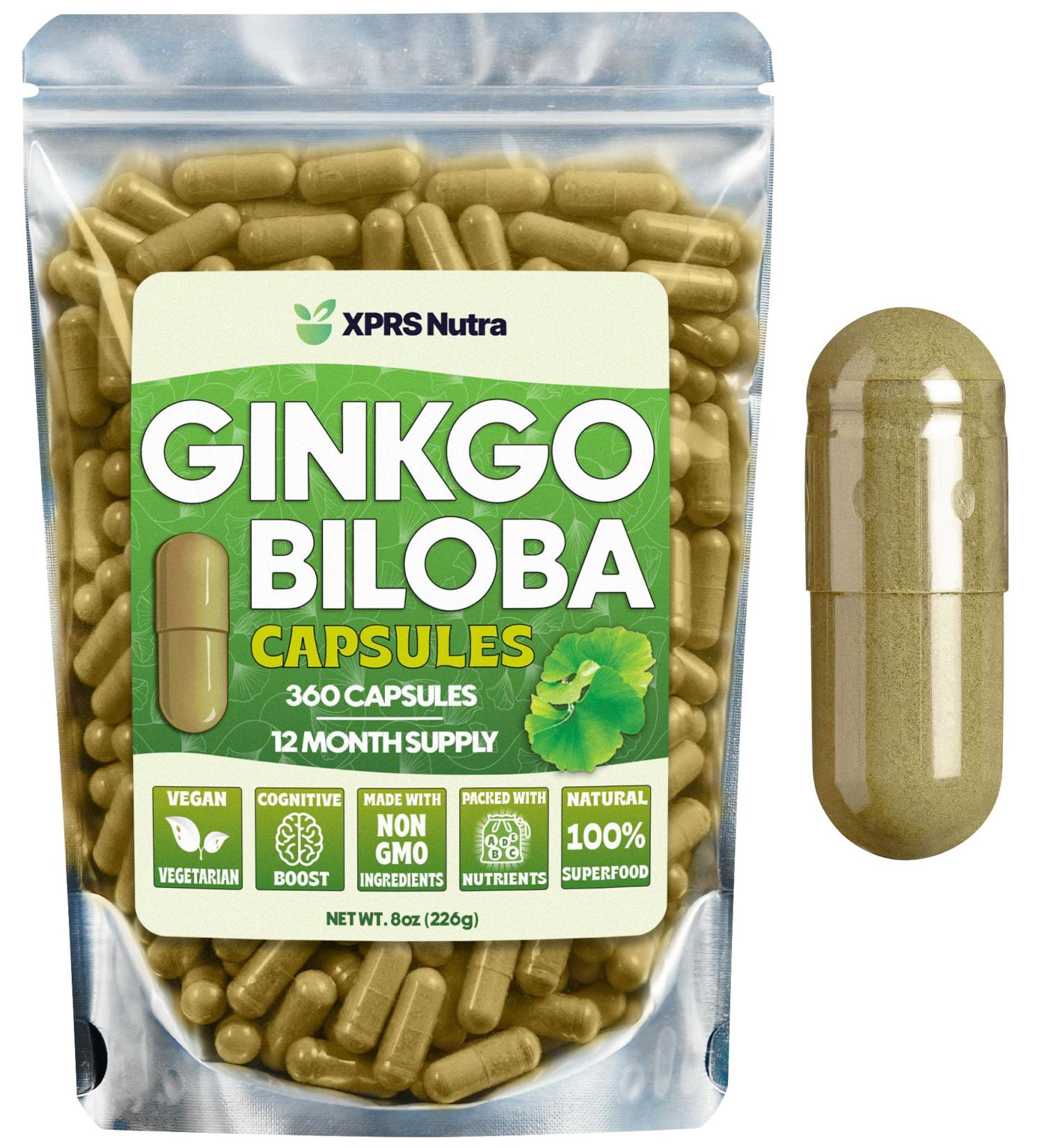 XPRS Nutra Ginkgo Biloba Capsules - Gingko Biloba Encapsulated Supplements for Cognition - Vegan Friendly Ginkoba Biloba - Immunity Boosting Ginkgo Biloba Capsules - 360 Count - Buy Online on GoSupps.com